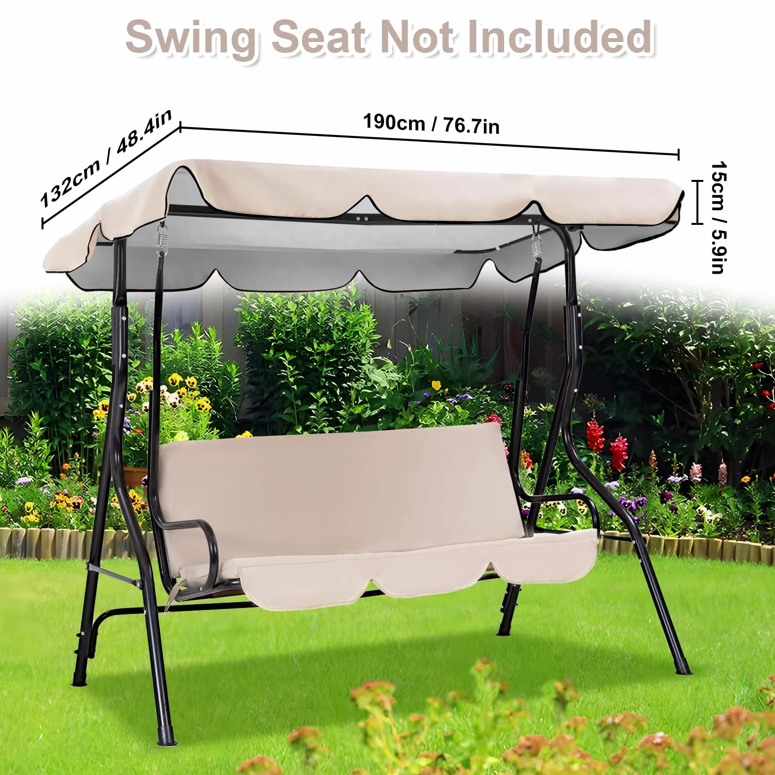 Tetto di Ricambio per Dondolo, Copertura per Dondolo da Giardino 195 x 125cm, a 3 posti Tettino Parasole Universale Impermeabile Tetto Del Dondolo da Giardino Telo per Altalena Hollywood Sostituzione