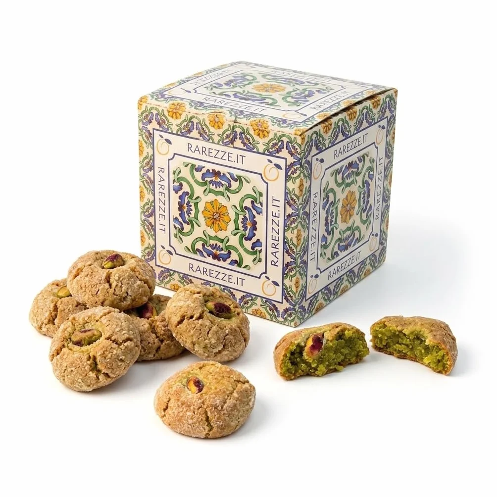 RAREZZE | Biscotti di Pasta di Mandorla Siciliana al PISTACCHIO | Deliziosa confezione regalo (kg.1) | Dolci tipici di Sicilia | Preparazione artigianale | Spediti appena sfornati !
