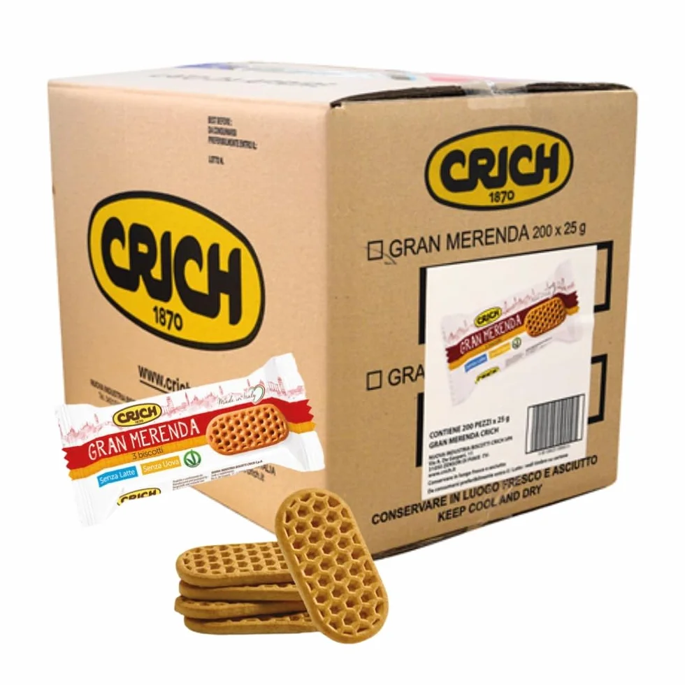 Biscotti frollini Gran Merenda Crich Monoporzione per Hotel e B&B, senza latte, uova ed olio di palma, Vegan. Confezione da 200 x 25 gr