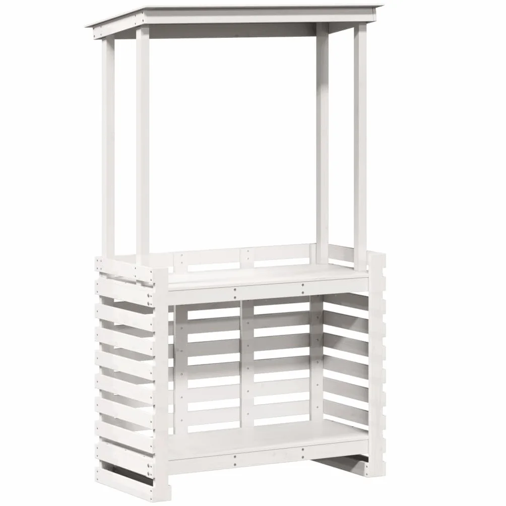 vidaXL Tavolo Bar da Esterno con Tetto Bianco 112,5x57x195,5 cm Legno
