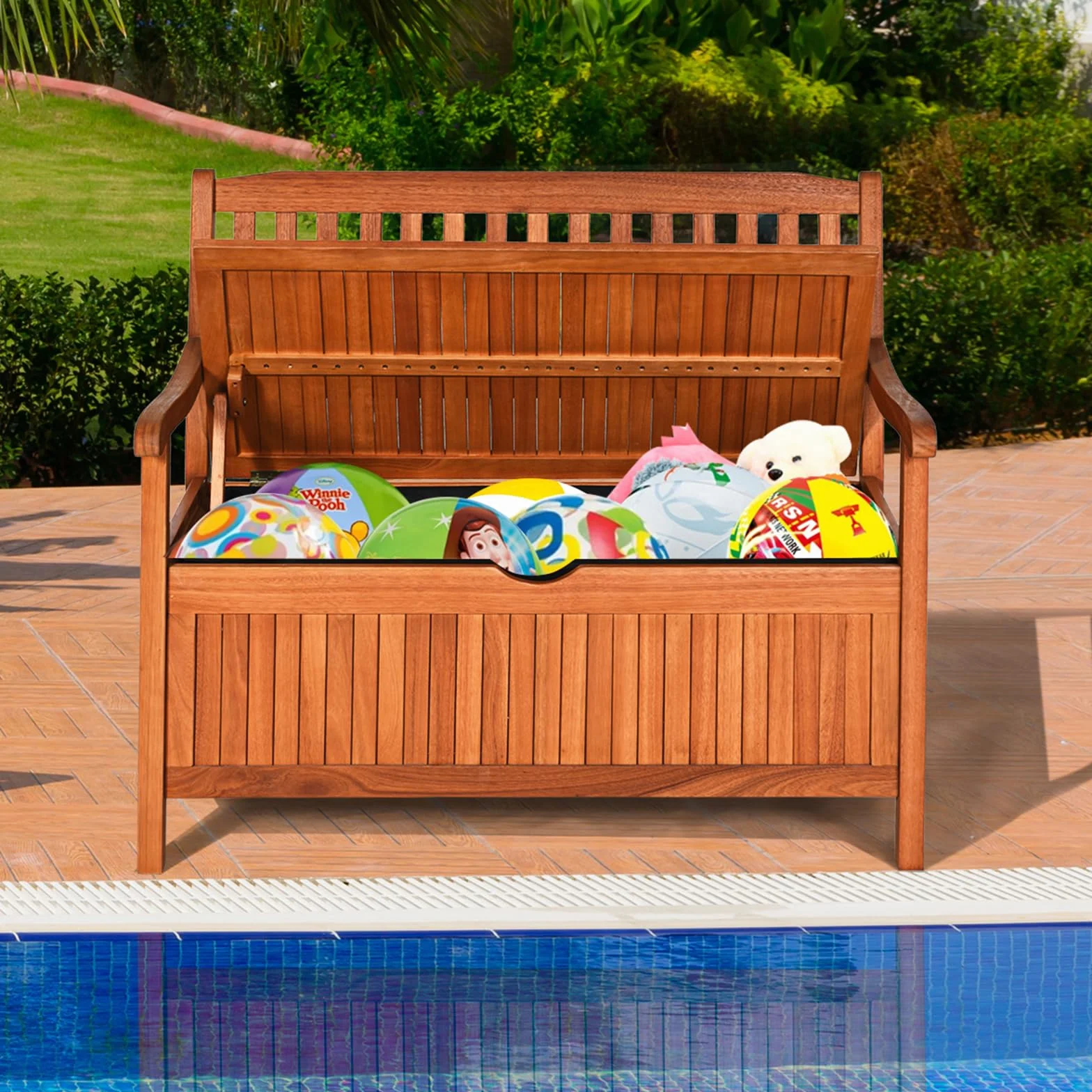 COSTWAY Panchina da Giardino con Contenitore di Legno, Cassapanca da Esterno 2 Posti con Strato Interno Impermeabile, per Cortile e Ingresso, Portata 360 kg, 107 x 59 x 90 cm (Modello 2)