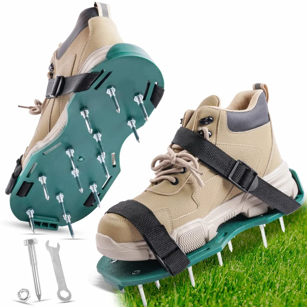 URAQT Scarpe Chiodate per Areazione Prato e Giardino, 42mm Arieggiatore Scarpe con Cinghie Regolabili, Sandalo Aeratore Scarpe da Prato, Arieggiatore Prato Scarpe, Scarpe per Arieggiare il Prato,Verde