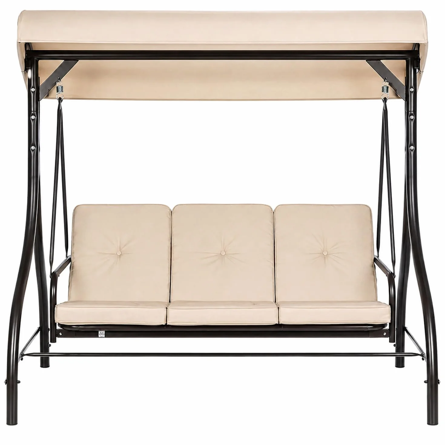 BRICOZONE Dondolo 3 Posti Con Tettuccio Parasole Seduta Reclinabile Trasformabile In Letto Struttura In Acciaio Per Terrazzo Giardino Patio Moderno 195 x 120 x 175 Cm Beige