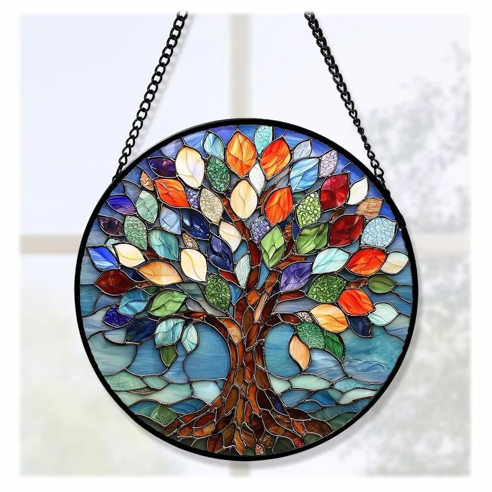 Acchiappasole in Acrilico Colorato,Acchiappa Sole da Appendere,Suncatcher con Catena Metal,Decorazioni Per Finestre da Appendere,Albero Della Vita Ciondoli Finestre per Regalo, Soggiorno