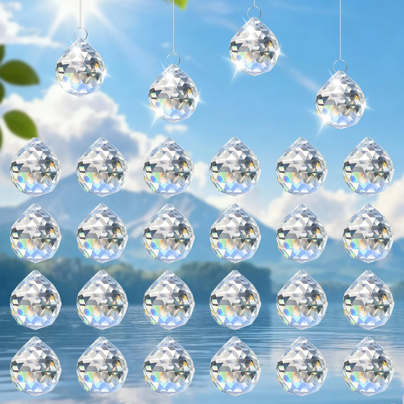 24 Pezzi Acchiappasole, 20mm Acchiappasole Cristallos, Acchiappa-Sole in Cristallo, Prisma Sfera di Cristallo, per Lampadari, Soffitto, Giardini, Delle Nozze, con Filo Trasparente