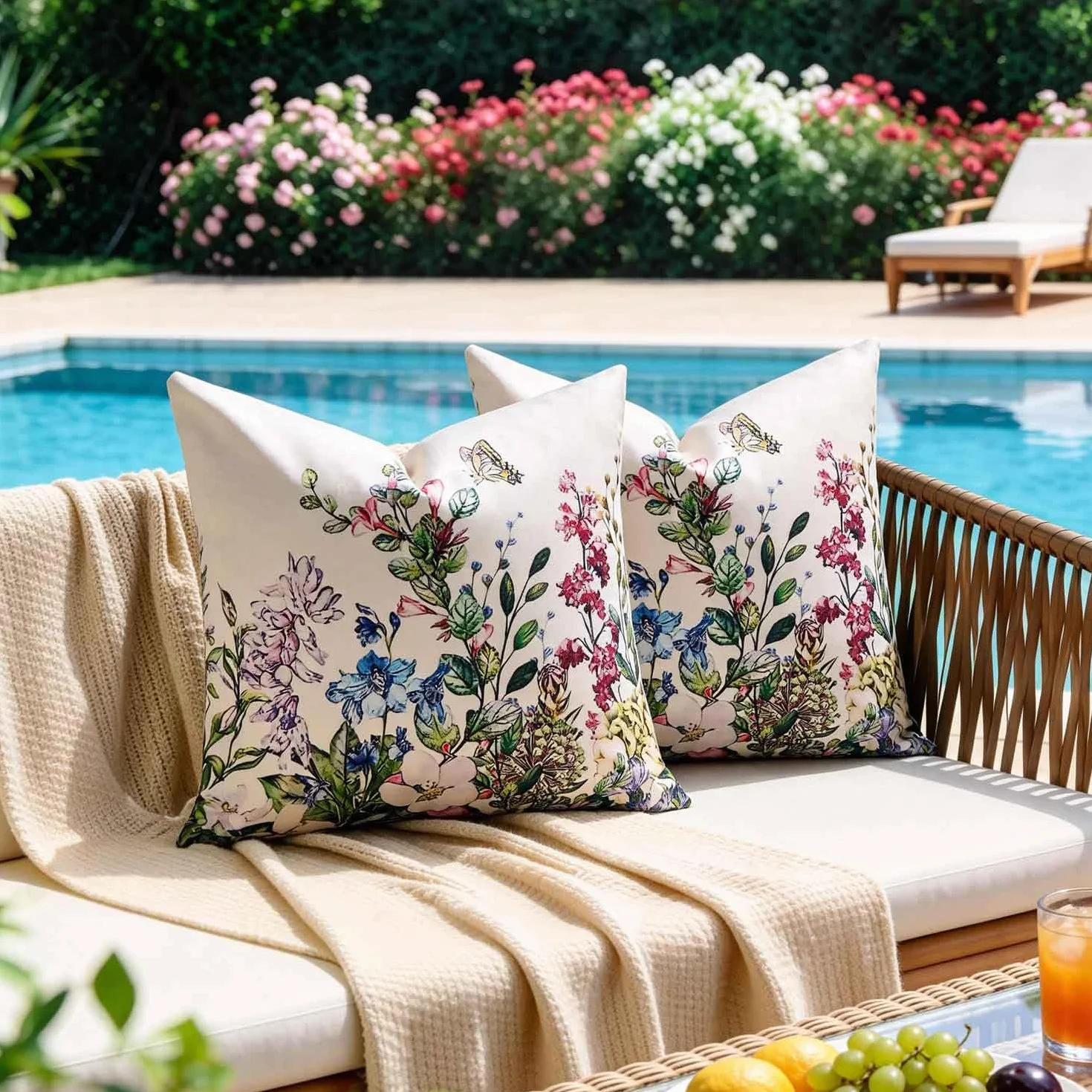 Federe Cuscini 45x45 Lavabile - 2 Pezzi Copricuscini Divano Impermeabile pa Esterno - Copri Cuscini Per Divano Quadrato per Soggiorno, Giardino, Terrazza, Balcone, Piscina, Picnic e Campeggio