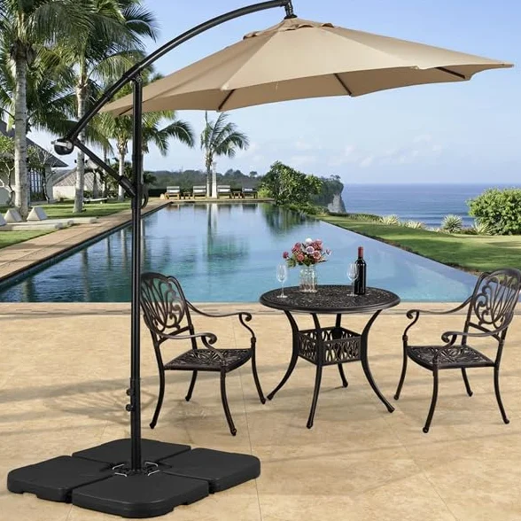 Yaheetech Base per Ombrellone Set 4 Pezzi in HDPE Riempibile con Sabbia o Acqua 60L 103,5 x 103,5 x 7,5 cm Esterno Veranda Terrazza Piscina Spiaggia Patio Nero