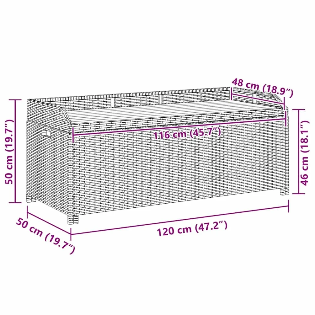 vidaXL Panca Giardino con Vano Portaoggetti Rustica Robusta Elegante Baule Cassapanca Panchina da Esterno 120 cm in Legno e Polyrattan Grigio