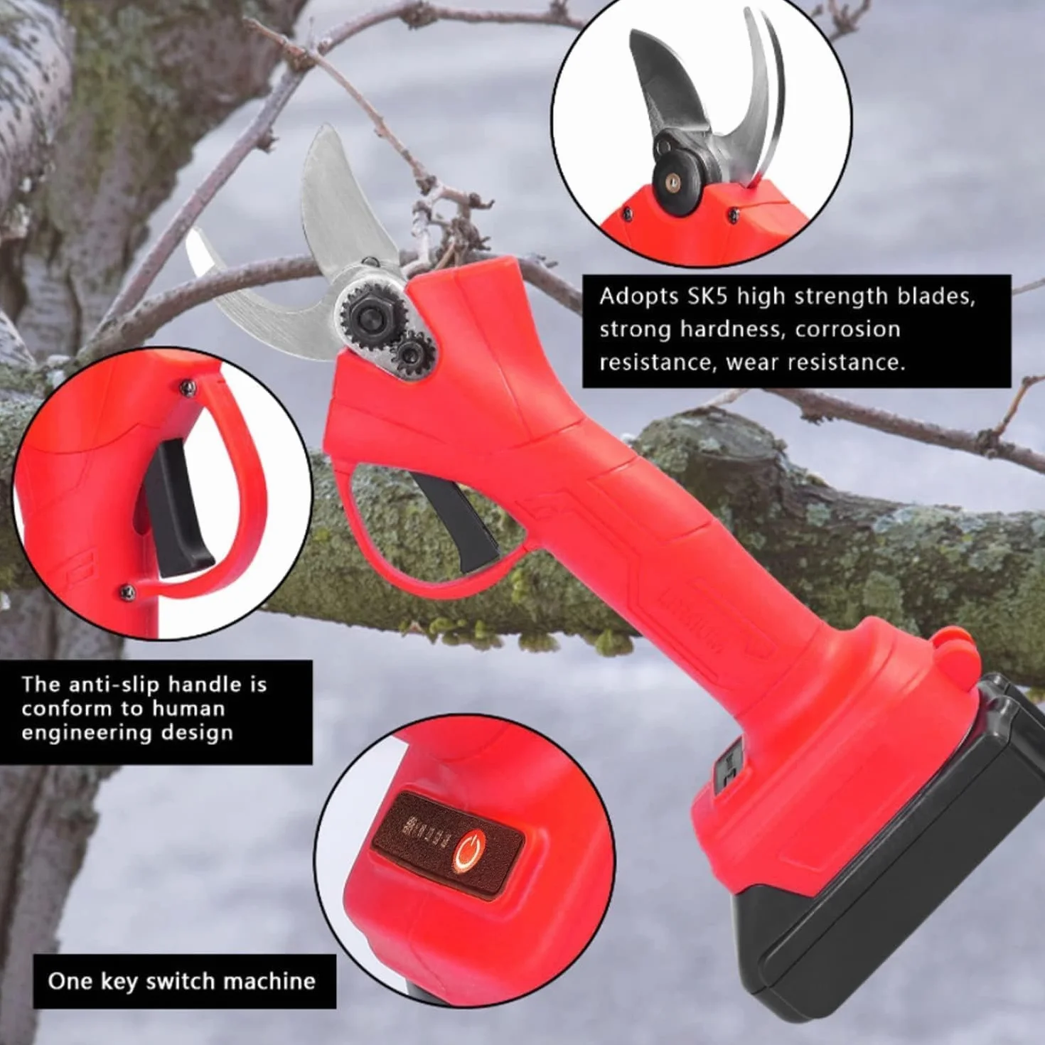 SQUADO - Forbice da Potatura, Doppia Batteria 48V Cesoia da potatura Elettrica, Cesoie per Giardinaggio
