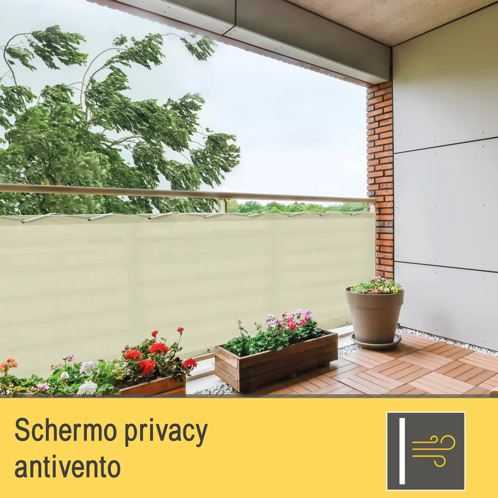 Sol Royal Frangivista e Telo Frangivento per Balconi 90x500 cm in 160g/m PES – Frangivista Balcone Impermeabile & Protezione UV – Schermi Privacy con Occhielli Crema – SolVision PB2
