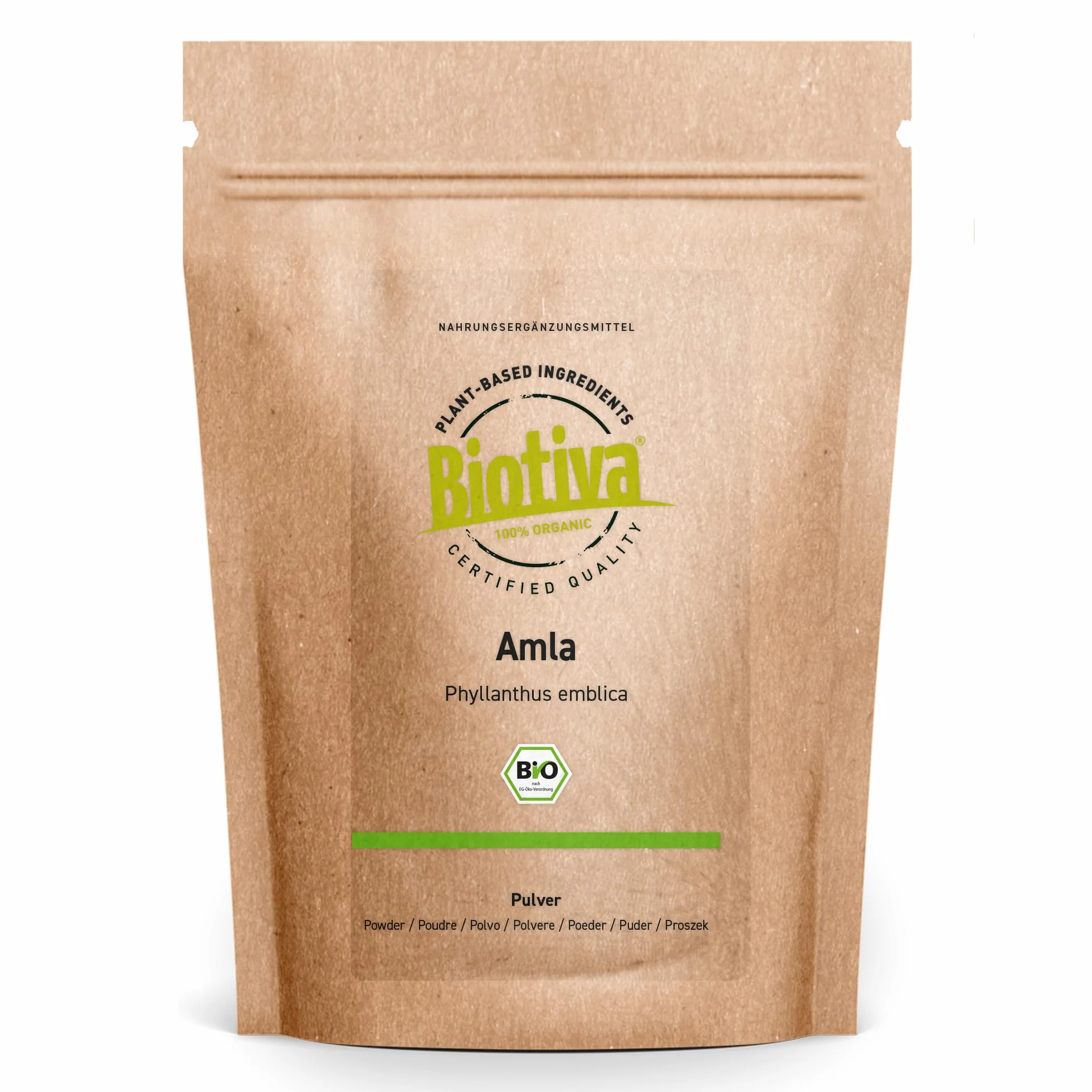 Amla in polvere Bio 1000g (4x250g) | uva spina indiana | Phyllanthus emblica | senza riempitivi | macinato, confezionato e controllato in Germania | Biotiva
