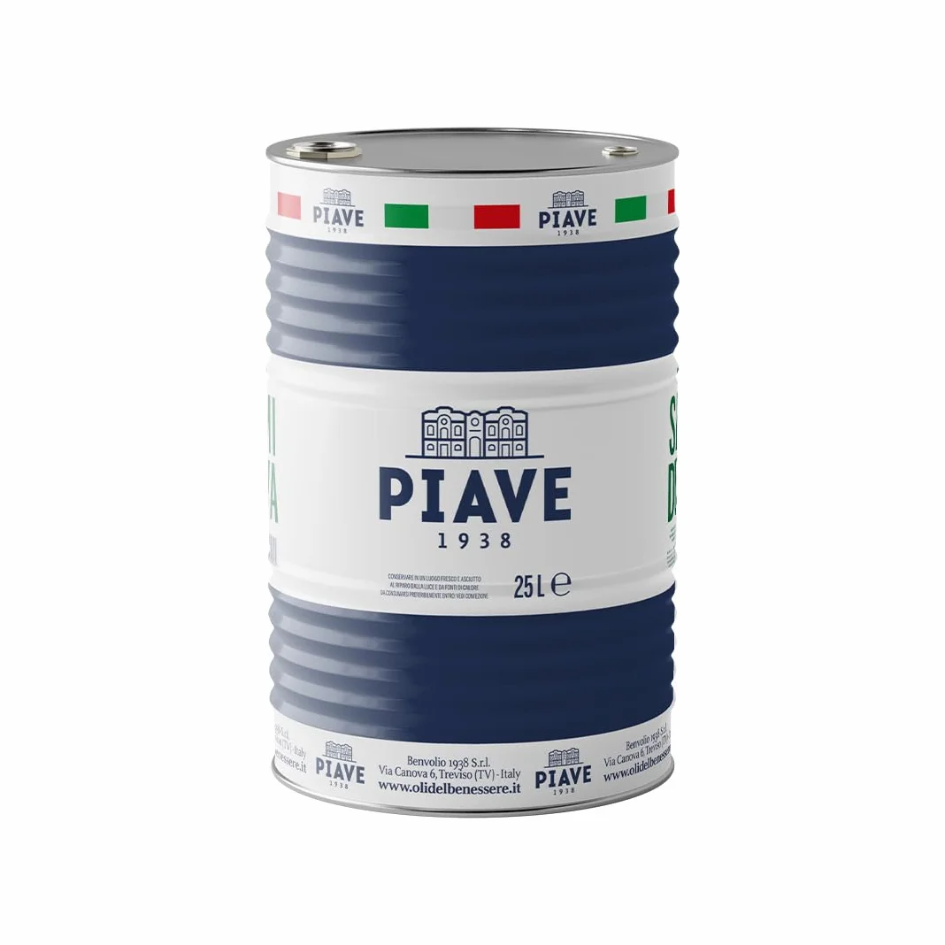 PIAVE 1938 - Olio di Semi d’Uva 25L – Olio di Vinaccioli Italiano Spremuto a Freddo – Alto Punto di Fumo 245°C – Ricco di Omega 6 e Vitamina E – Per Frittura, Cottura, Pasticceria e Uso Professionale