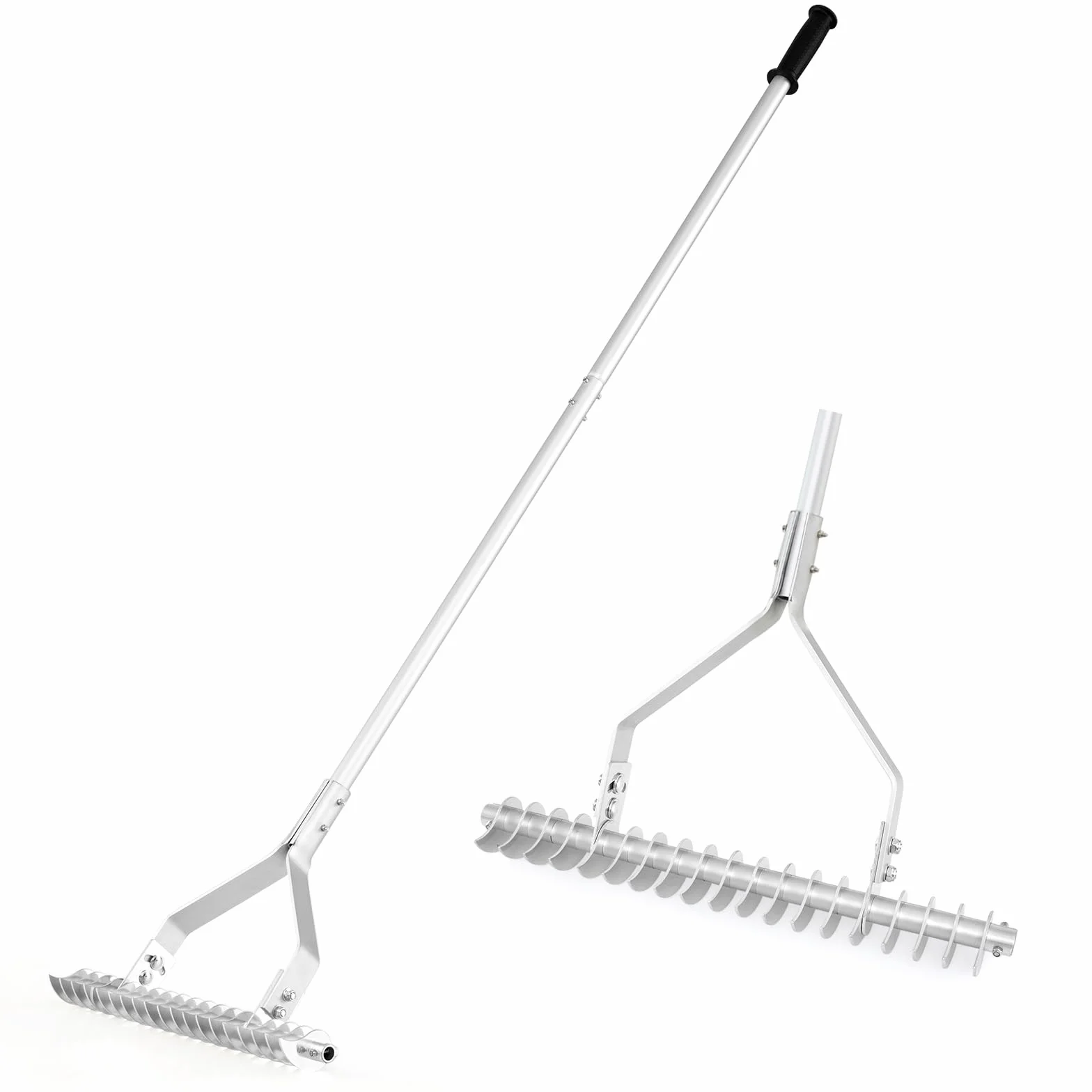 COSTWAY Arieggiatore per Prato 178 cm, Rastrello per Allentare Suolo da 50 cm in Alluminio con Manico Lungo e 19 Denti Curvi, Arieggiatore Manuale da Giardino e Cortile