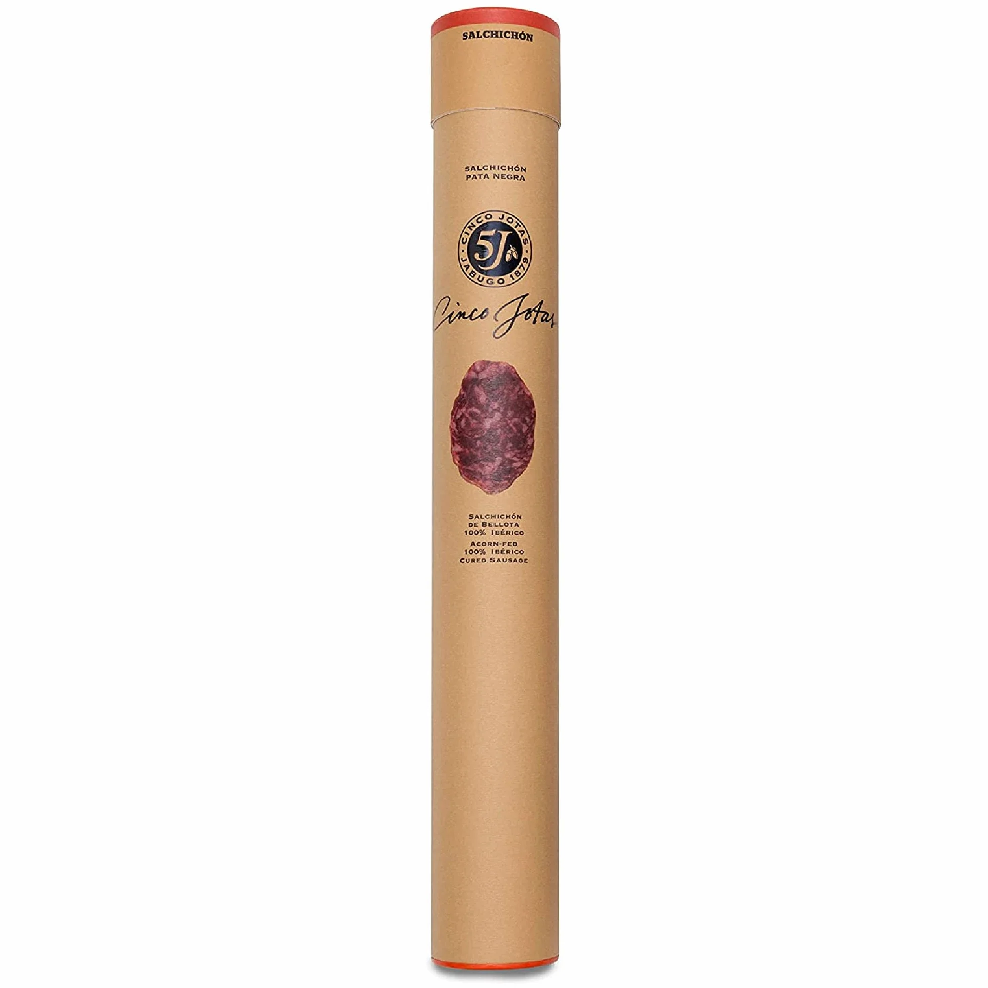 CINCO JOTAS Salame Spagnolo Bellota 100% Iberico | Salame Salchichón de Bellota, Qualità 5J | Maiali Iberici Ruspanti alimentati con Ghiande - Mezza Canna 500 gr circa