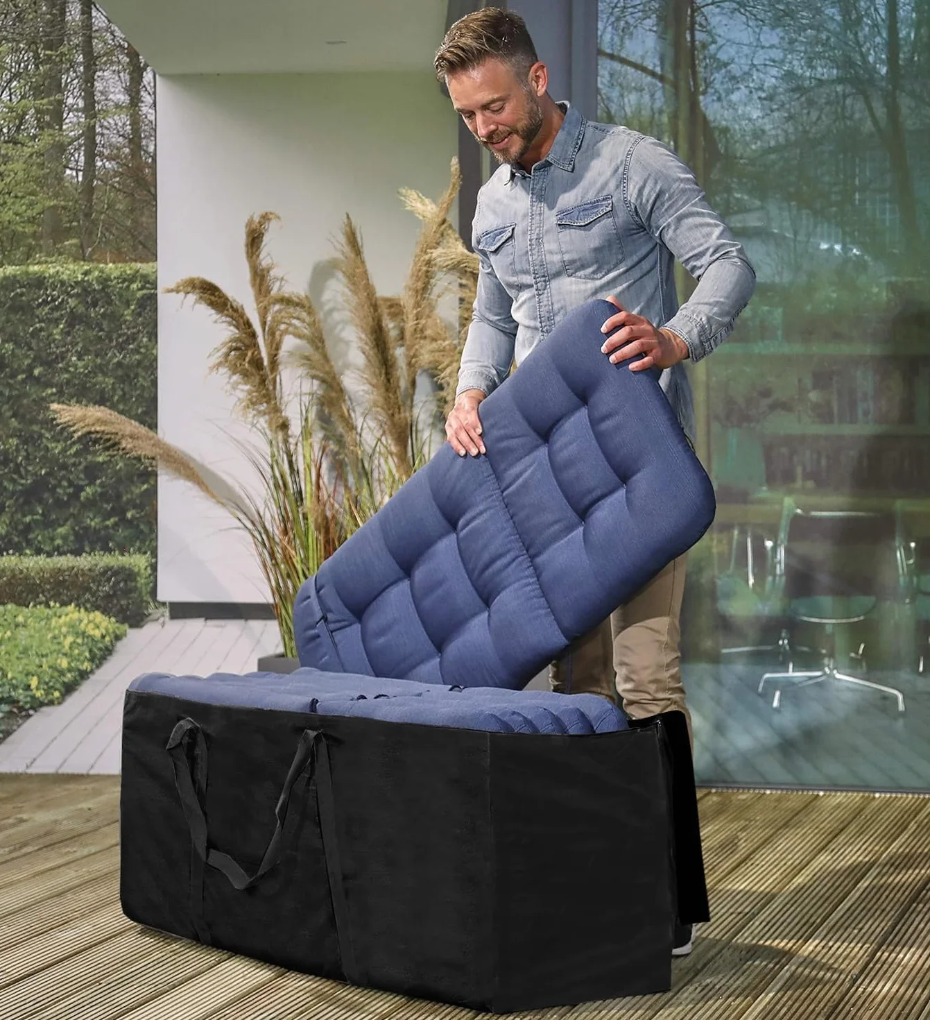 LeapBeast Borsa portaoggetti per mobili da giardino,Borsa per cuscini da giardino,Borse di stoccaggio,Borse di Stoccaggio per Esterni,600D Oxford con maniglia, impermeabile (nero, 175x55x75cm)