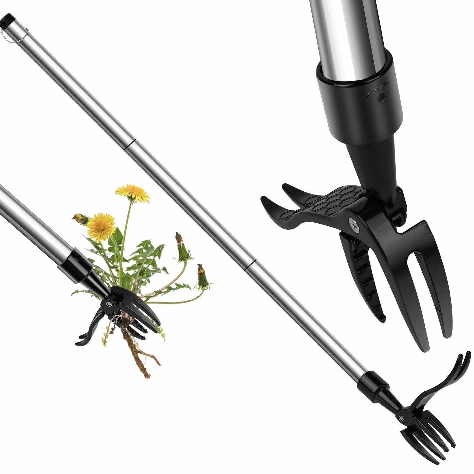 OFFCUP Estrattore di Erbacce Staccabile, Estirpatore Erbacce Manuale, Estrattore per Erbacce con 4 Artigli e Pedale in Acciaio, Strumento per La Rimozione Delle Radici di Erbacce per Giardino