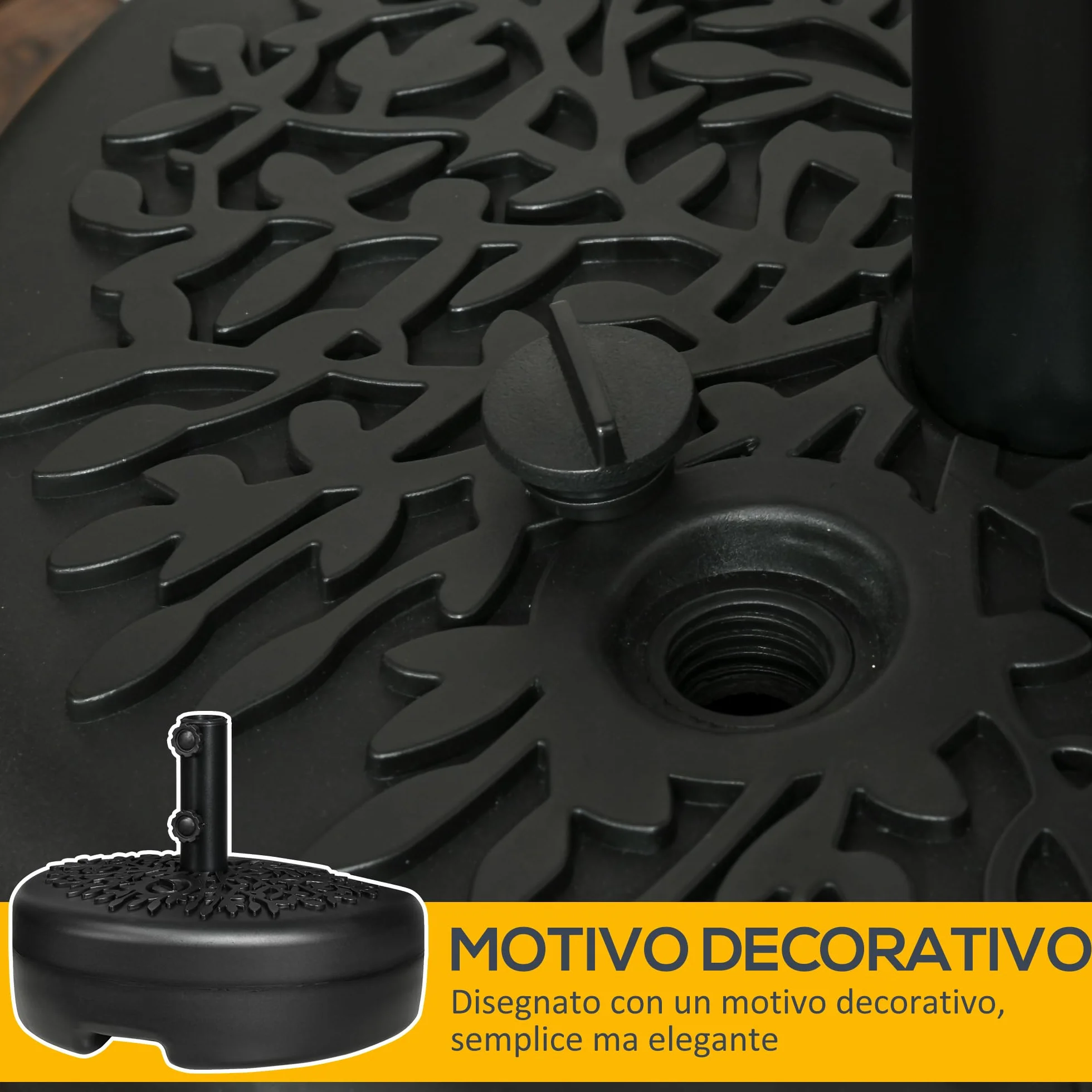 Outsunny Base per Ombrellone Semicircolare in Metallo, Base Ombrellone da Giardino a Parete per Pali 38-48mm, Riempibile con 21kg di Sabbia o 18kg di Acqua, Nero