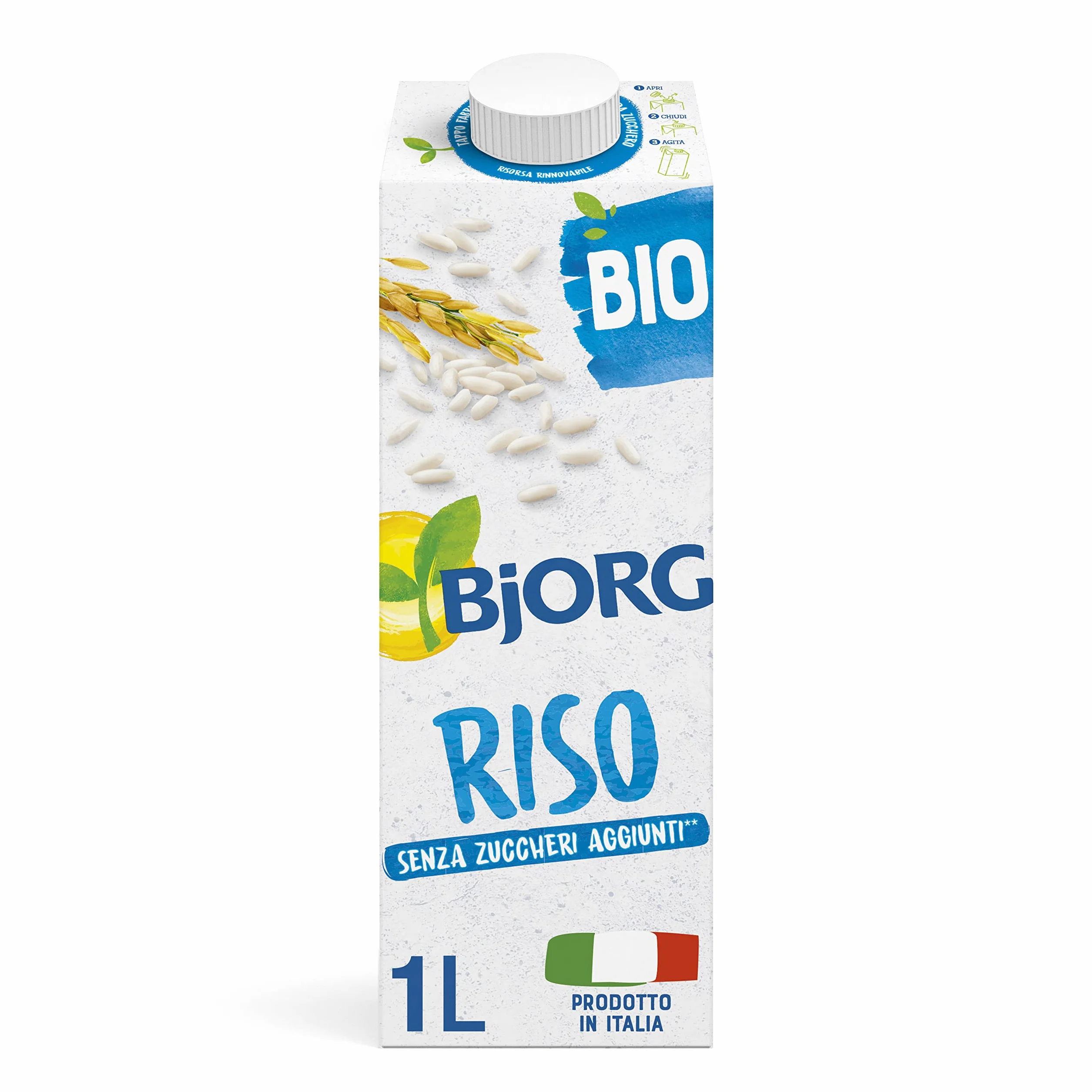 BJORG Bevanda di Riso, Vegetale, a Basso Contenuto di Grassi, Senza Zuccheri Aggiunti, Senza Glutine, Vegan, Prodotto in Italia, 1L