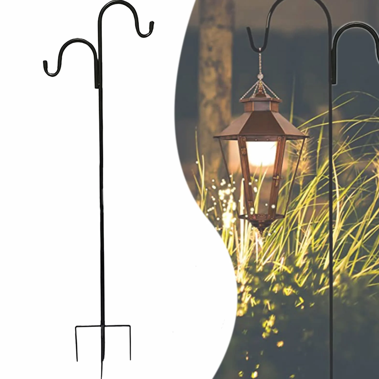 Amo da giardino, 124 cm, doppio gancio a base di zinco, per mangiatoie e luci solari