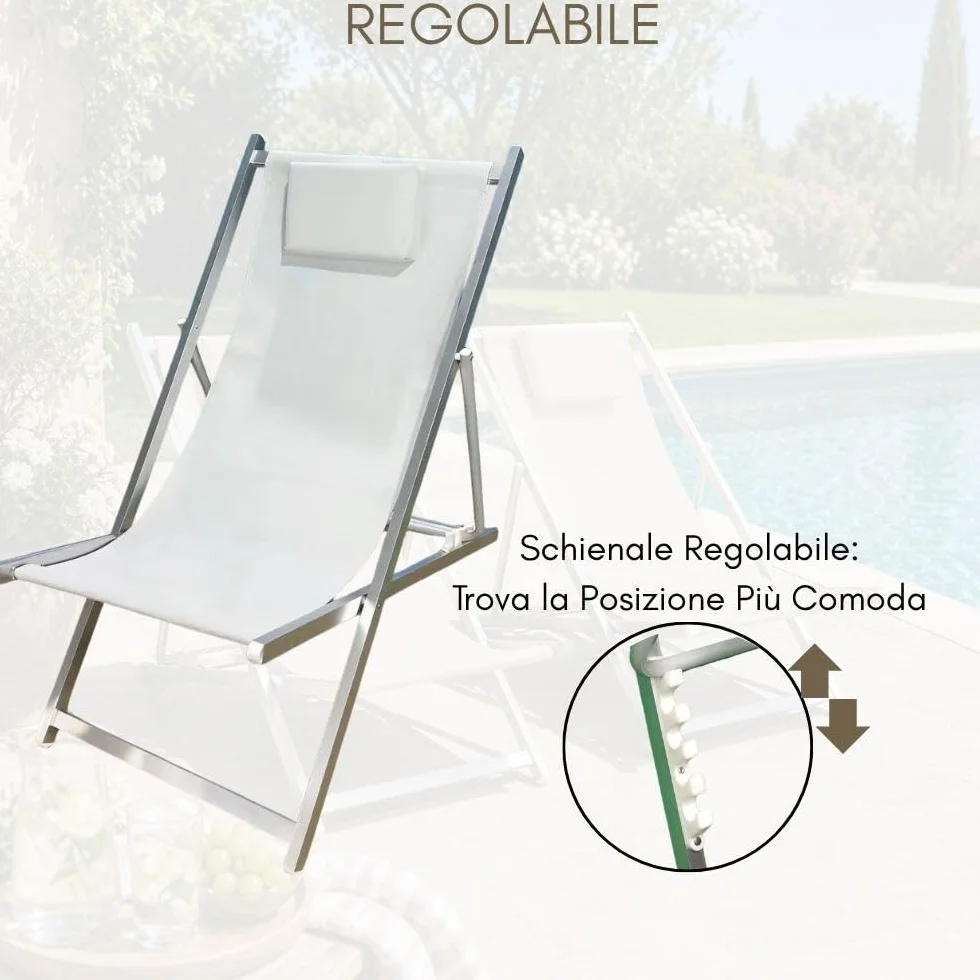 ZIK Set 2 Sedia Sdraio Pieghevole da Giardino Esterno, Cuscino Rimovibile, Schienale Regolabile, Poltrona Relax Reclinabile, Alluminio e Textilene per Piscina Spiaggia (Bianco)
