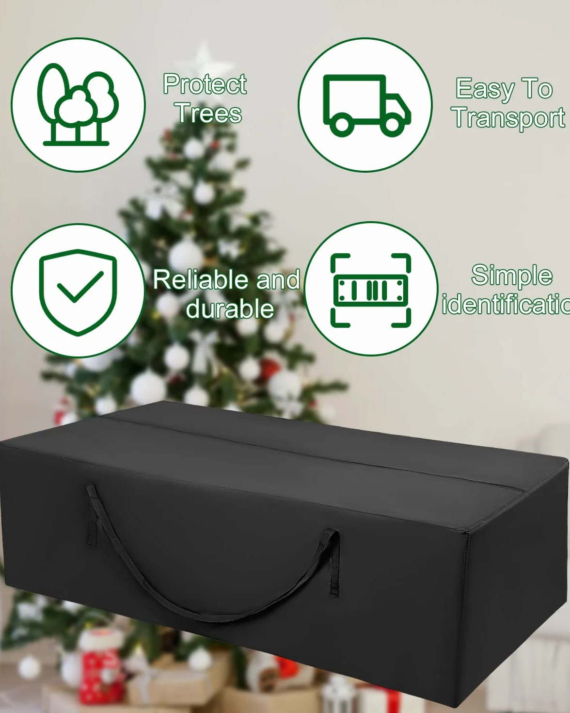 Custodia protettiva per cuscino da giardino, Oxford con maniglia, impermeabile, resistente ai raggi UV, resistente agli strappi, per albero di Natale, colore nero (173 x 76 x 51 cm)