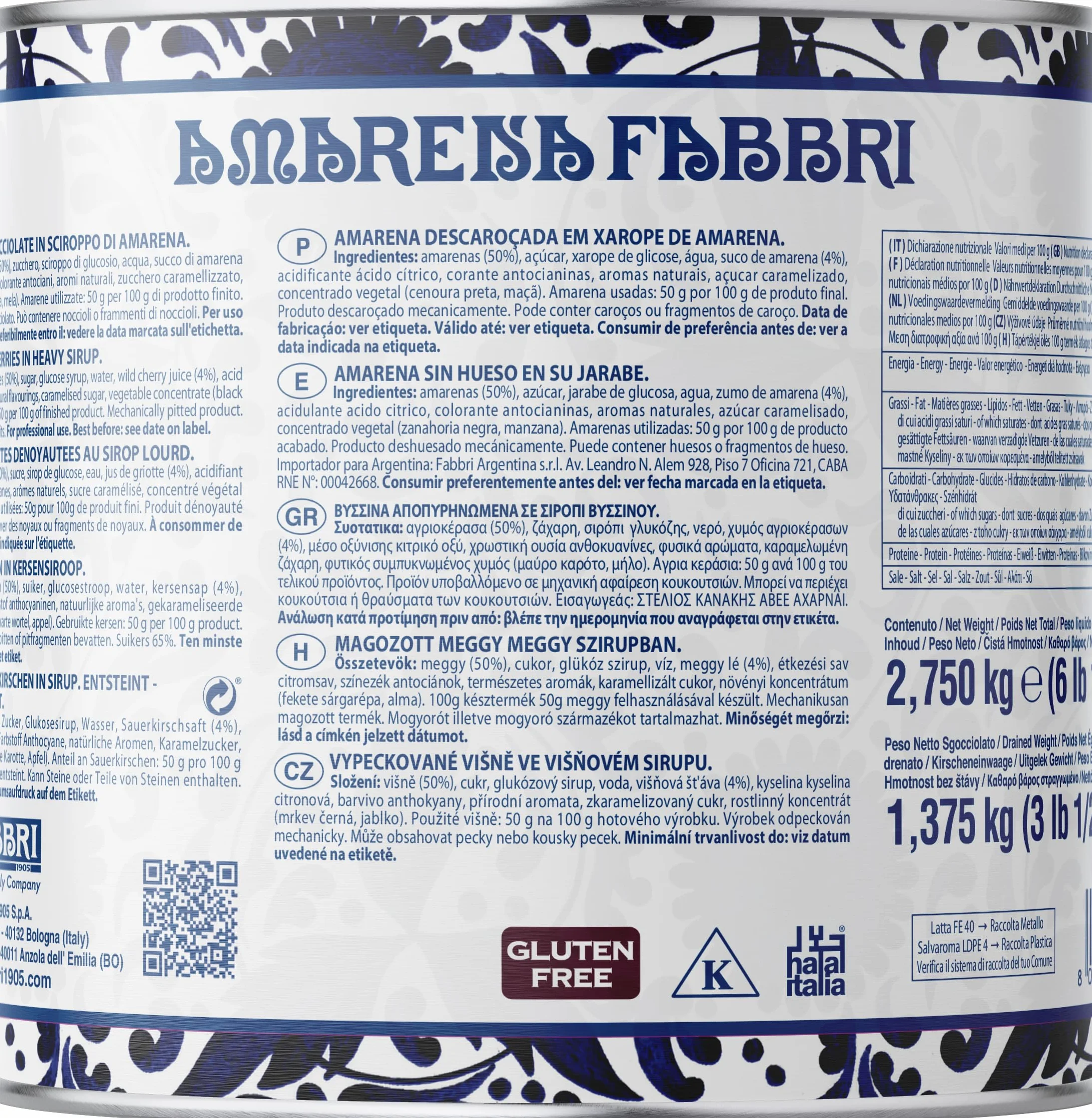 Fabbri Amarena Fabbri 2,75kg Gluten Free Ideale per Gelateria e Pasticceria