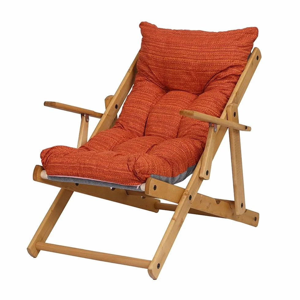 Poltrona Pieghevole sdraio in legno Abete 3 Posizioni Cuscino tessuto Imbottito per soggiorno giardino made in italy - RELAX (Aragosta)