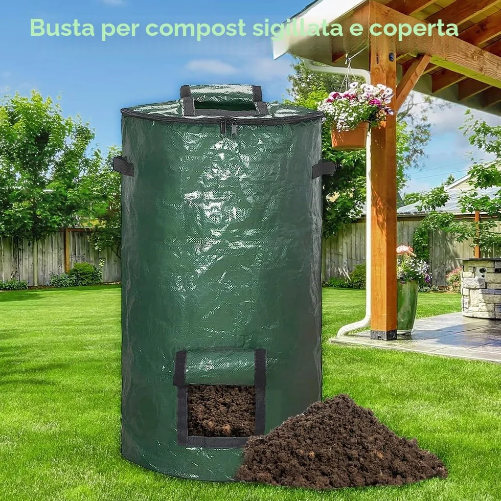Mizikuu Composter da giardino 120L compostiera rapida con coperchio e finestra di raccolta