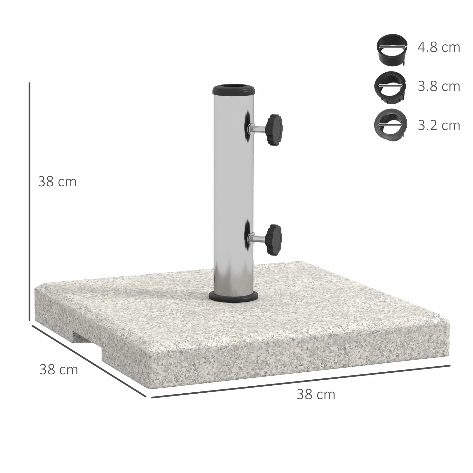 Outsunny Base per Ombrellone da Giardino 25kg per Pali da Ø32mm, Ø38mm e Ø48mm, Base Ombrellone in Granito e Acciaio Inox con Manopole Laterali e Maniglie, 38x38x38 cm, Grigia