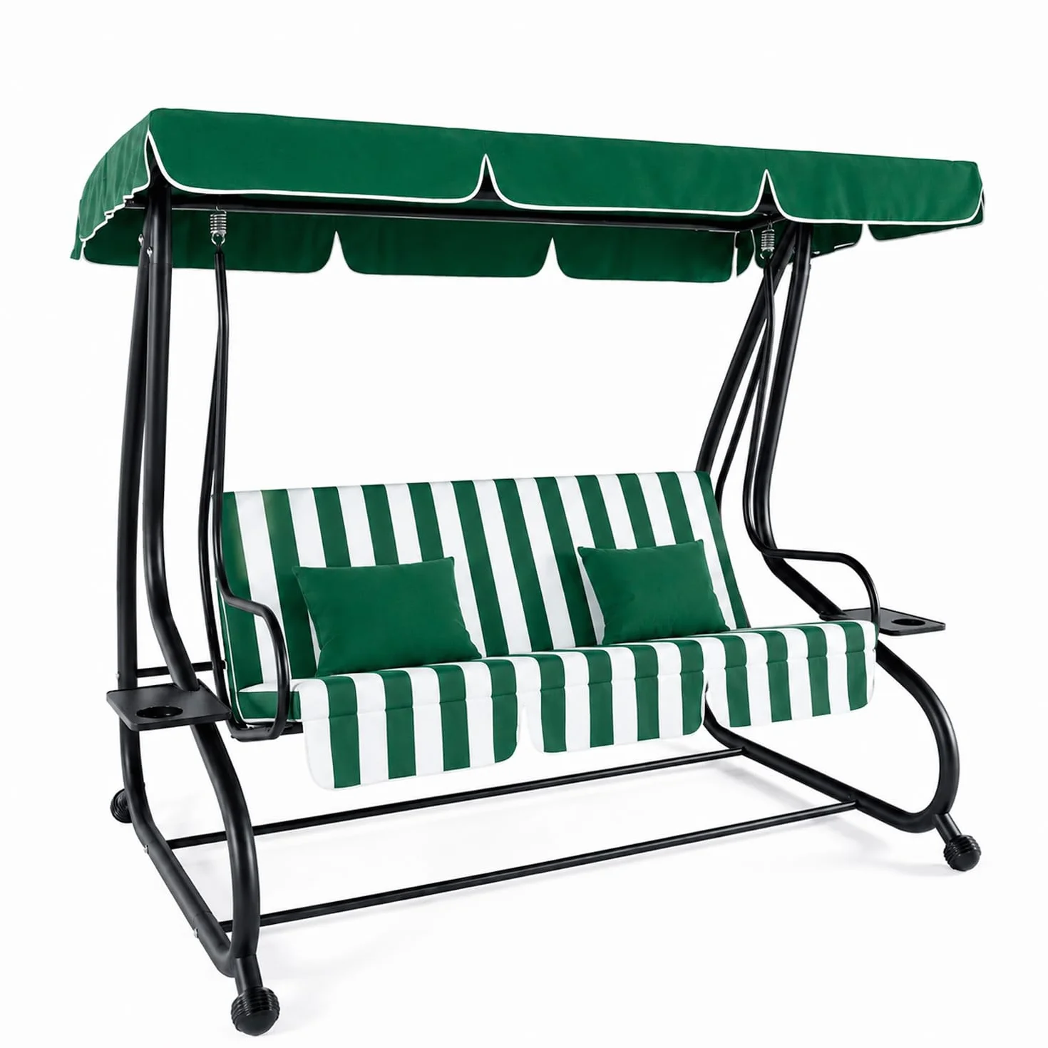 Dondolo 3 Posti Reclinabile Madeira Tettuccio Parasole Regolabile Cuscini Imbottiti Diventa Letto In Acciaio Verniciato Giardino Esterno Balcone Terrazzo 200 x 120 x 160 cm Verde E Bianco