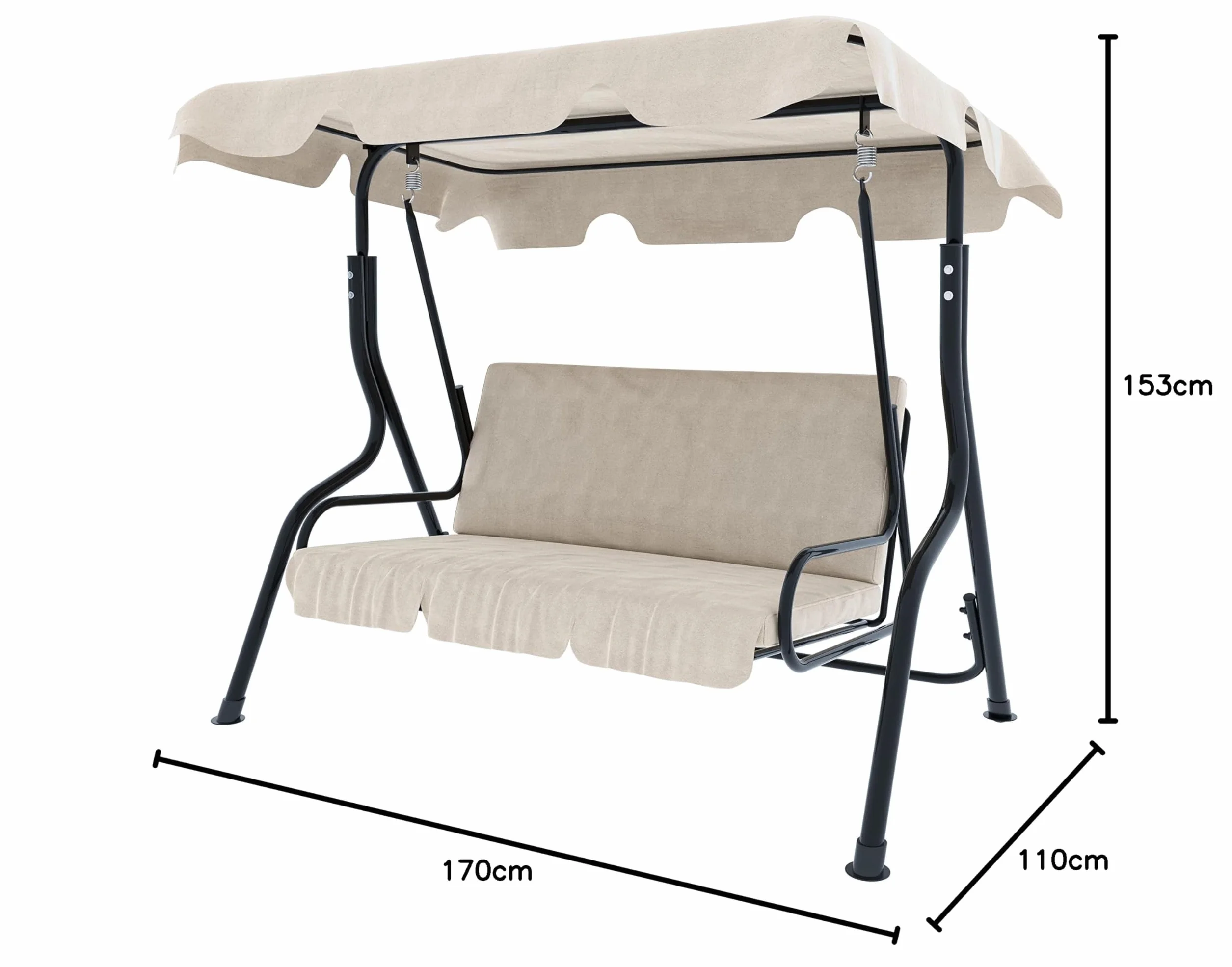 Arreditaly Dondolo 3 Posti Con Tettuccio Parasole Regolabile Cuscini Imbottiti Struttura Robusta In Acciaio Verniciato Da Esterno Giardino Balcone Terrazzo Piscina 170 x 110 x 153 Cm (Beige)