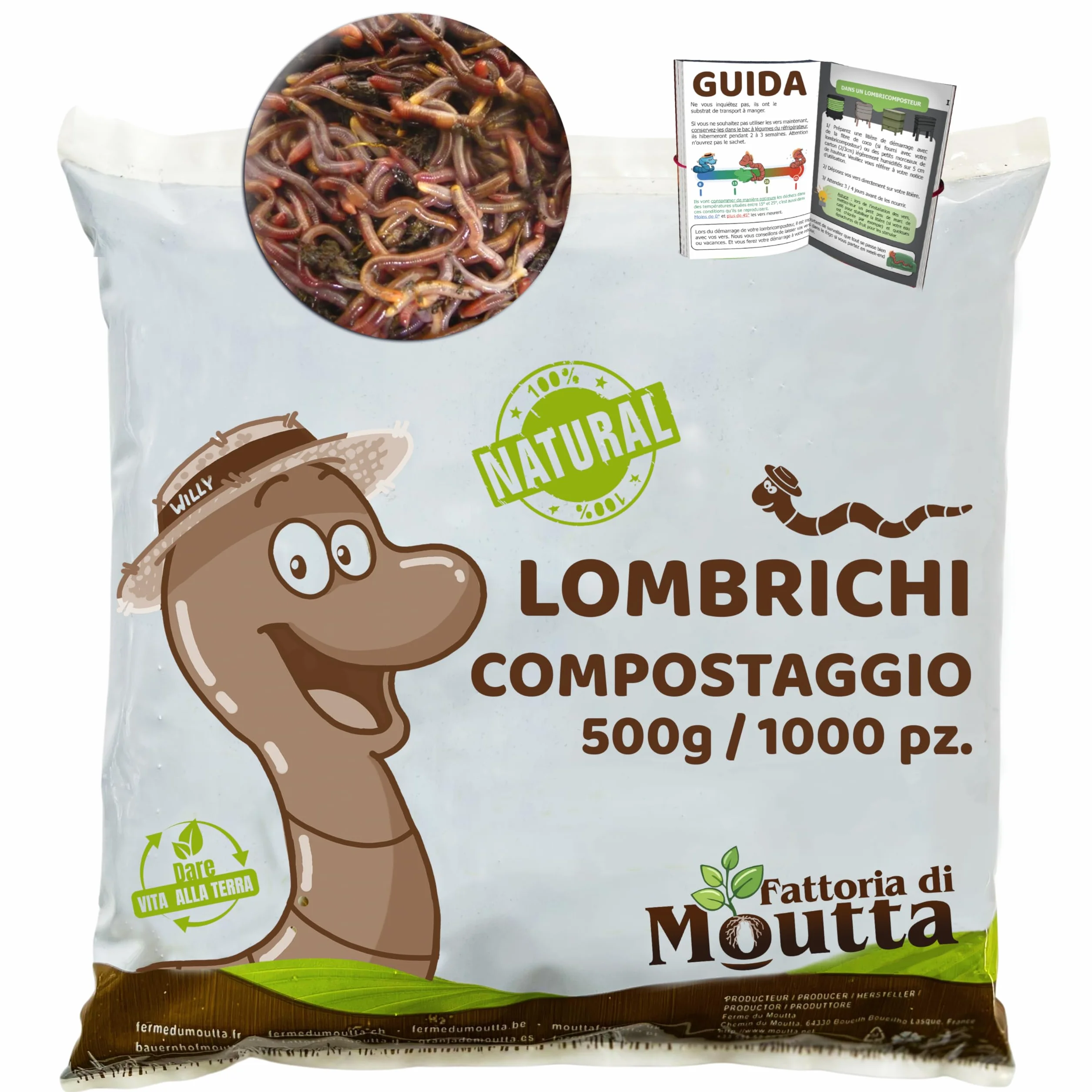Lombrichi da 500g (circa 1,000 pz.) | Vermi vivi da terra Eisenia, crea un compost con i tuoi rifiuti organici - Per vermicompostaggio/composter/giardino