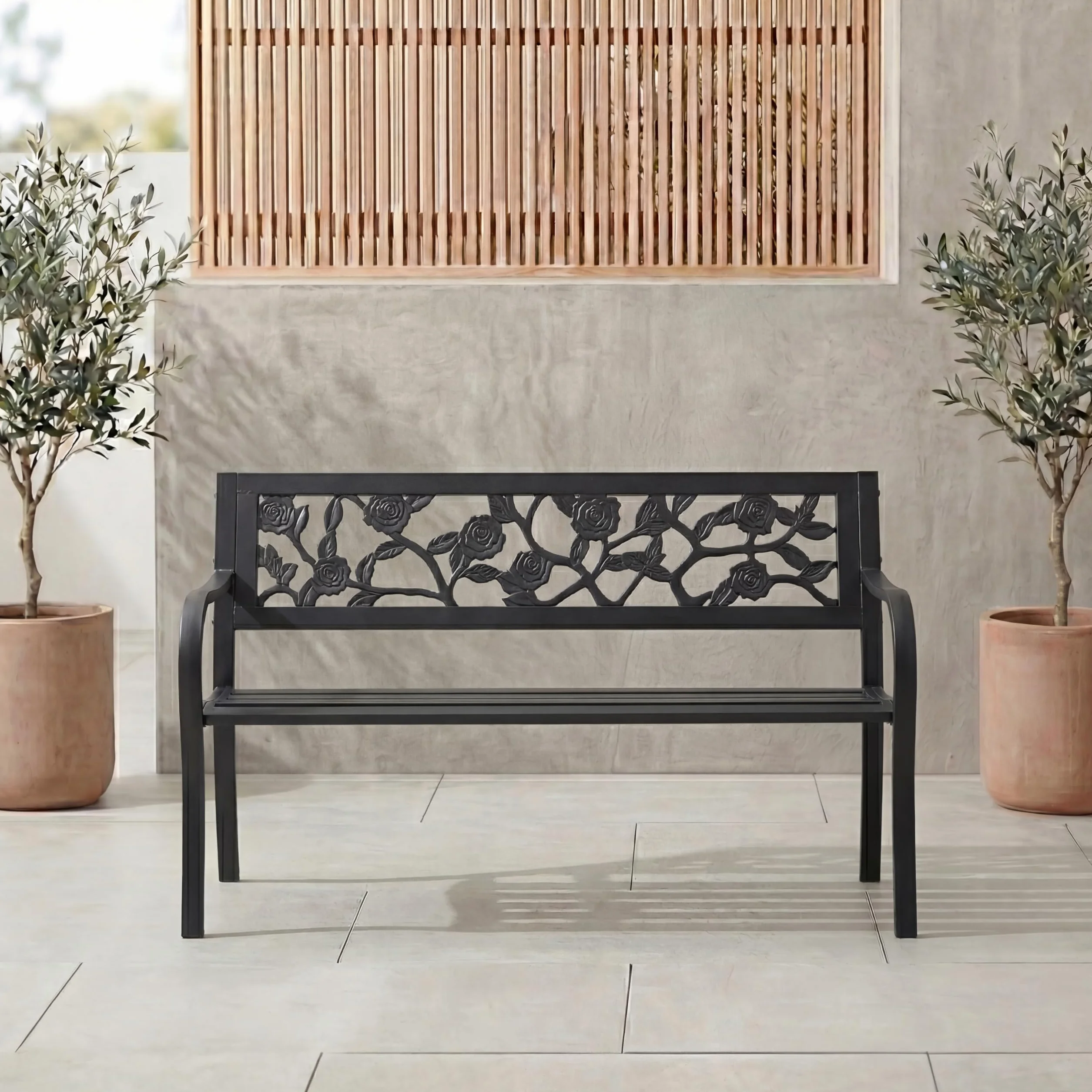 Garden Vida Panca da Giardino in Acciaio, Design a Forma di Rosa, 3 posti, mobili da Esterni, per Parco, Patio, Colore Nero