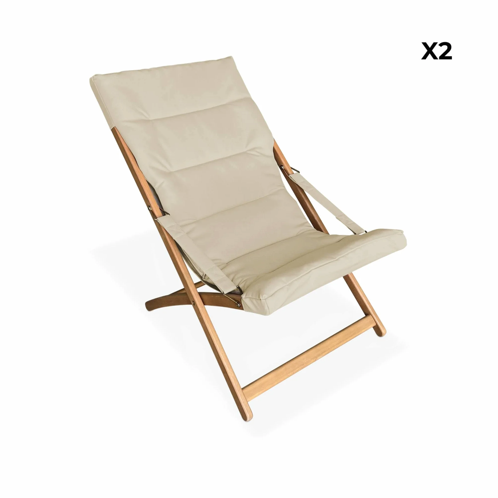 Set 2 lettini prendisole imbottiti in legno Beige - 95x64x83.5 cm