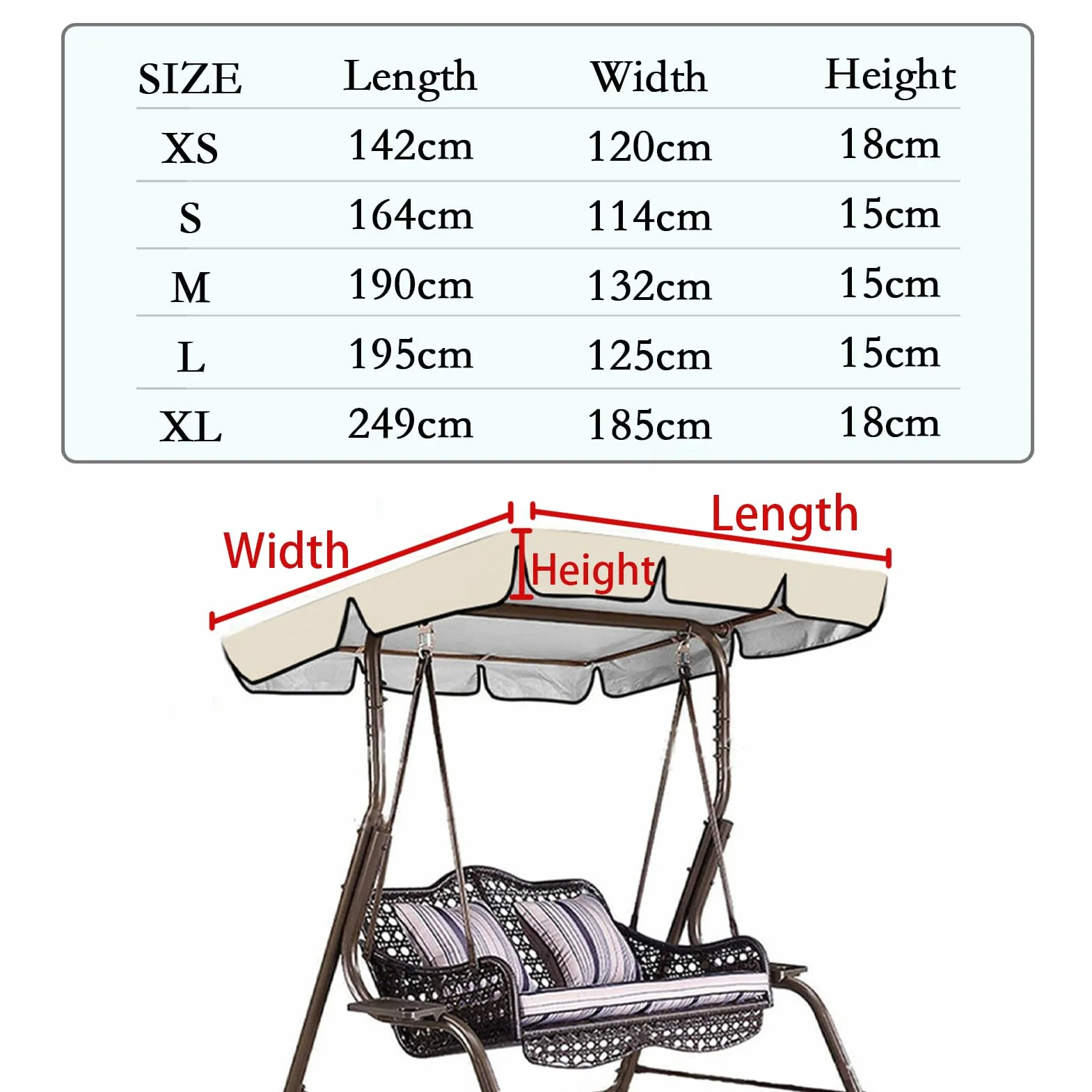 Generico Tettuccio Per Dondolo Tetto Di Ricambio Per Dondolo Da Giardino Impermeabile Antivento Vari Dimensioni 2195 X 125 X 15 Cm