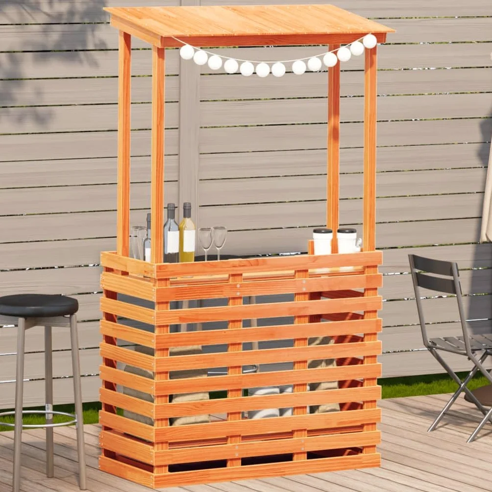 Tavolo Bar da Esterno con Tetto Marrone 112,5x57x195,5 cm Legno (29,82KG)