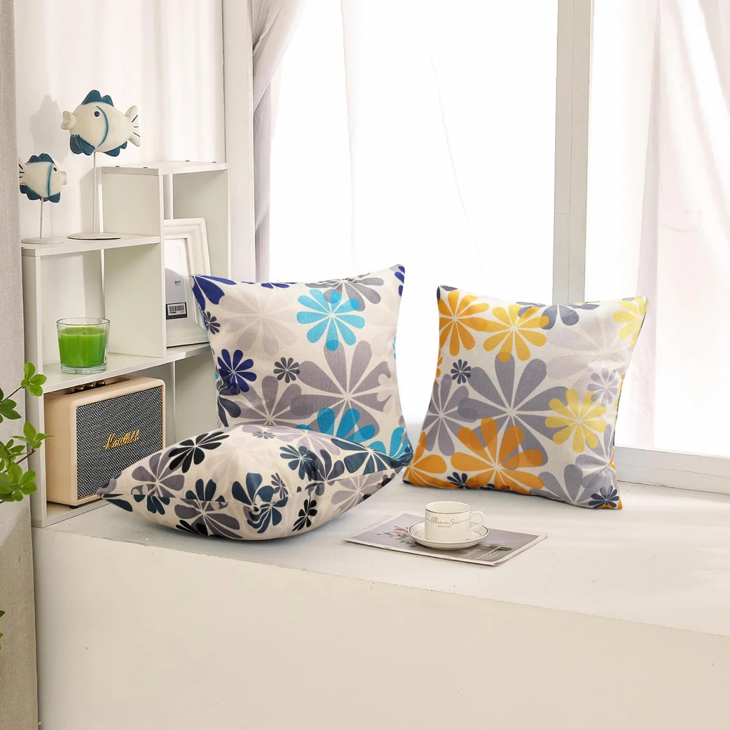 Federe Cuscini Divano 40x40 Giallo Copricuscini Fiori Rurali Decorativi Federe Cuscini Moderna Set di 2 Lino Copricuscino Per Decor Cuscini Del Soggiorno Camera da Letto Giardino Divano Sedia