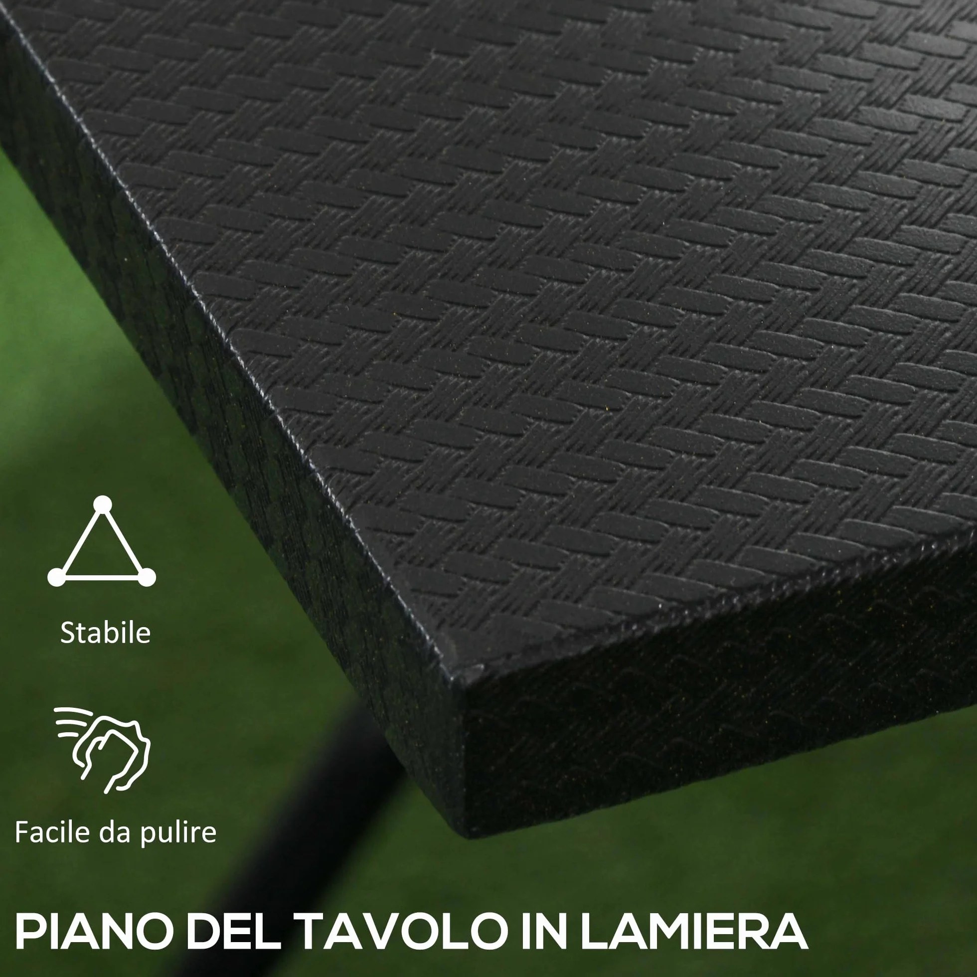 Outsunny Tavolino Pieghevole Quadrato con Piedini Antiscivolo, Tavolino da Esterni in Acciaio, 60x60x71 cm, Nero