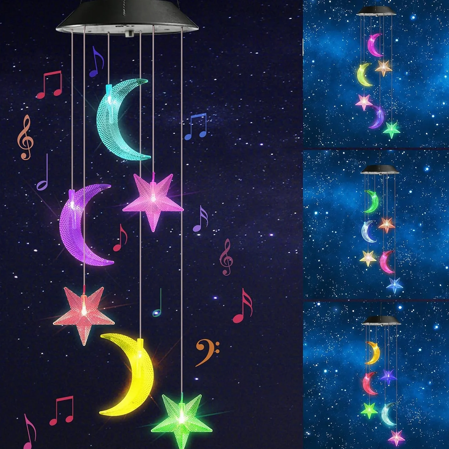 iShabao Luna e Stella Campanelli Eolici Solare, 6 LED Carillon del Vento Solare, Campanelli Solare Impermeabili, Regalo Mamma/Donna, Decorazione di Alberi, Balconi, Matrimoni