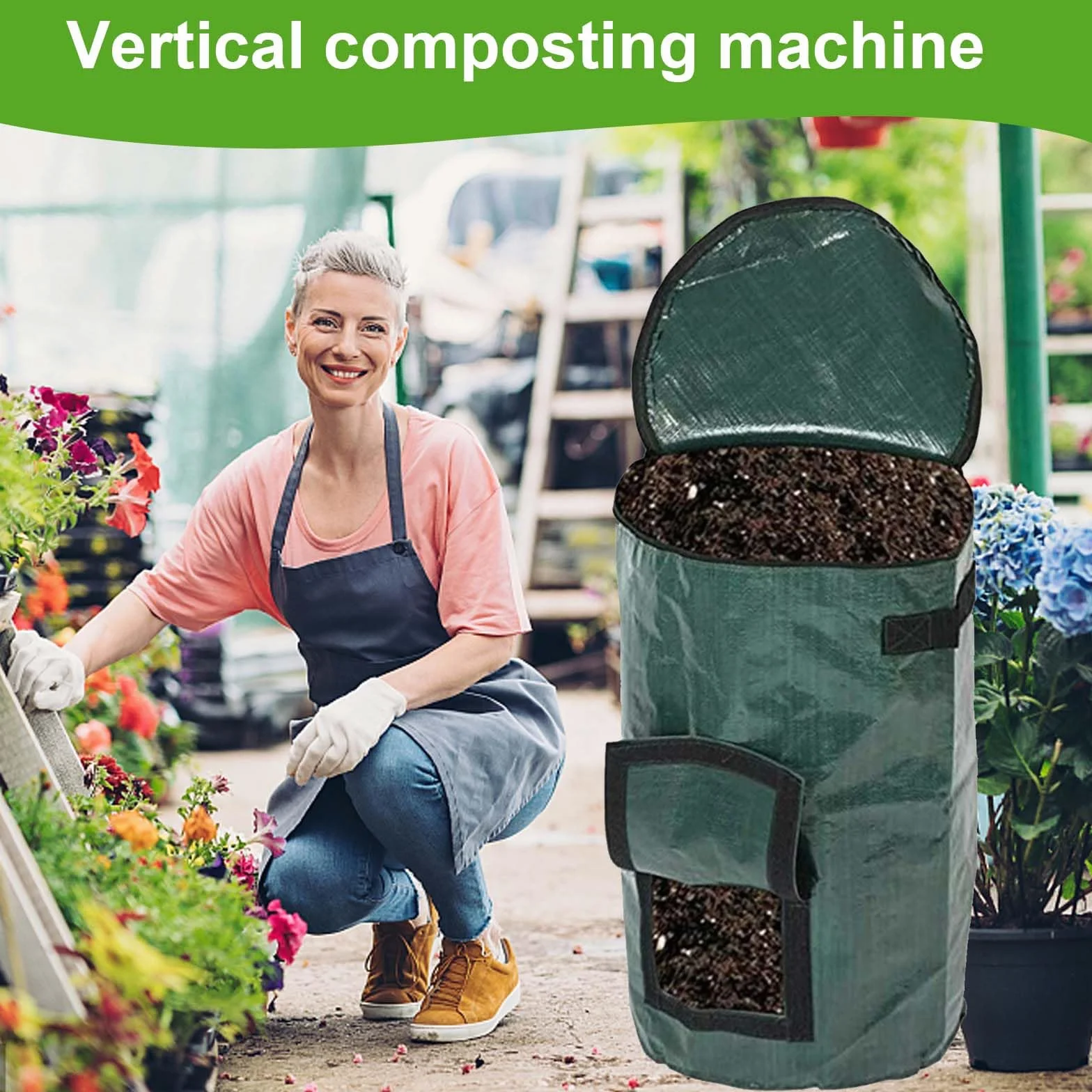 Garden Stand Up Composter 34 Gallon Compostiera Domestica per Balcone Giardino