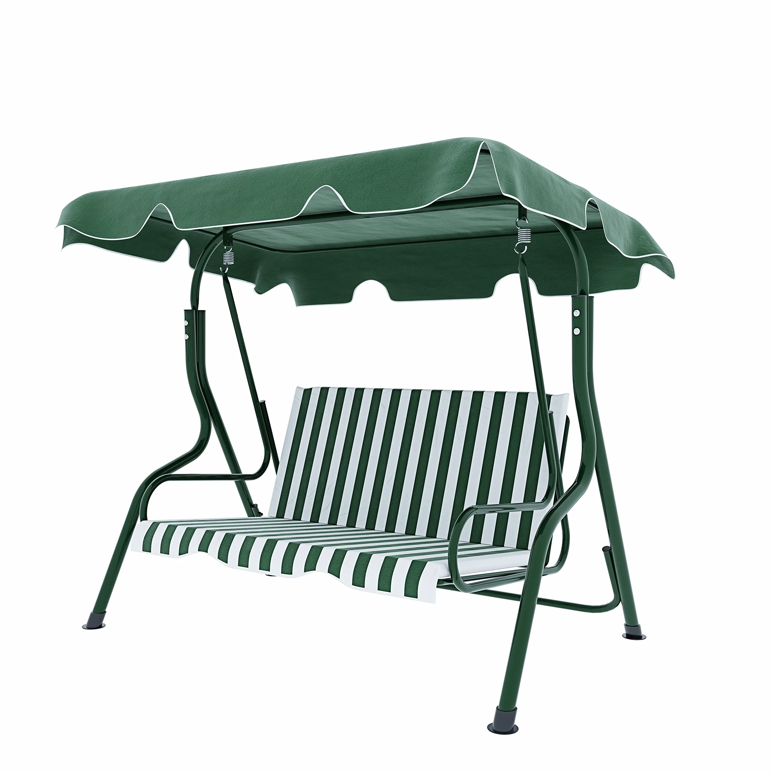 BRICOZONE Dondolo 3 Posti con Cuscini Imbottiti Tettuccio Parasole Regolabile Struttura in Acciaio Verniciato Robusto da Giardino Esterno Balcone Terrazzo 170 x 110 x 153 cm Verde e Bianco