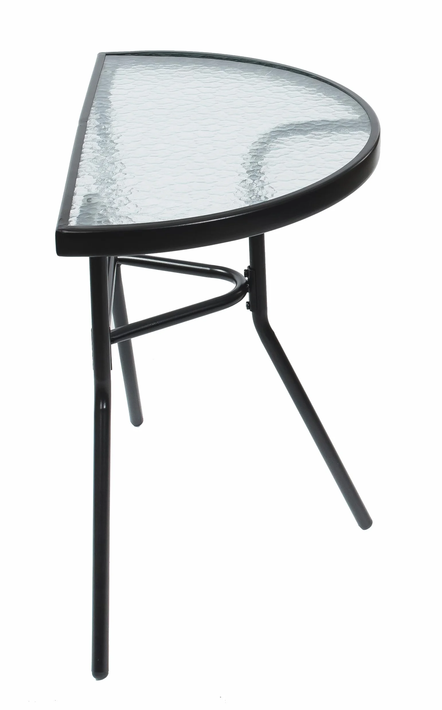 JUMI Pratico tavolo da giardino 70 x 64 x 40 cm - Tavolo da balcone semicircolare per balcone, terrazza, giardino, campeggio, tavolo compatto con piano in vetro, telaio in metallo, colore nero