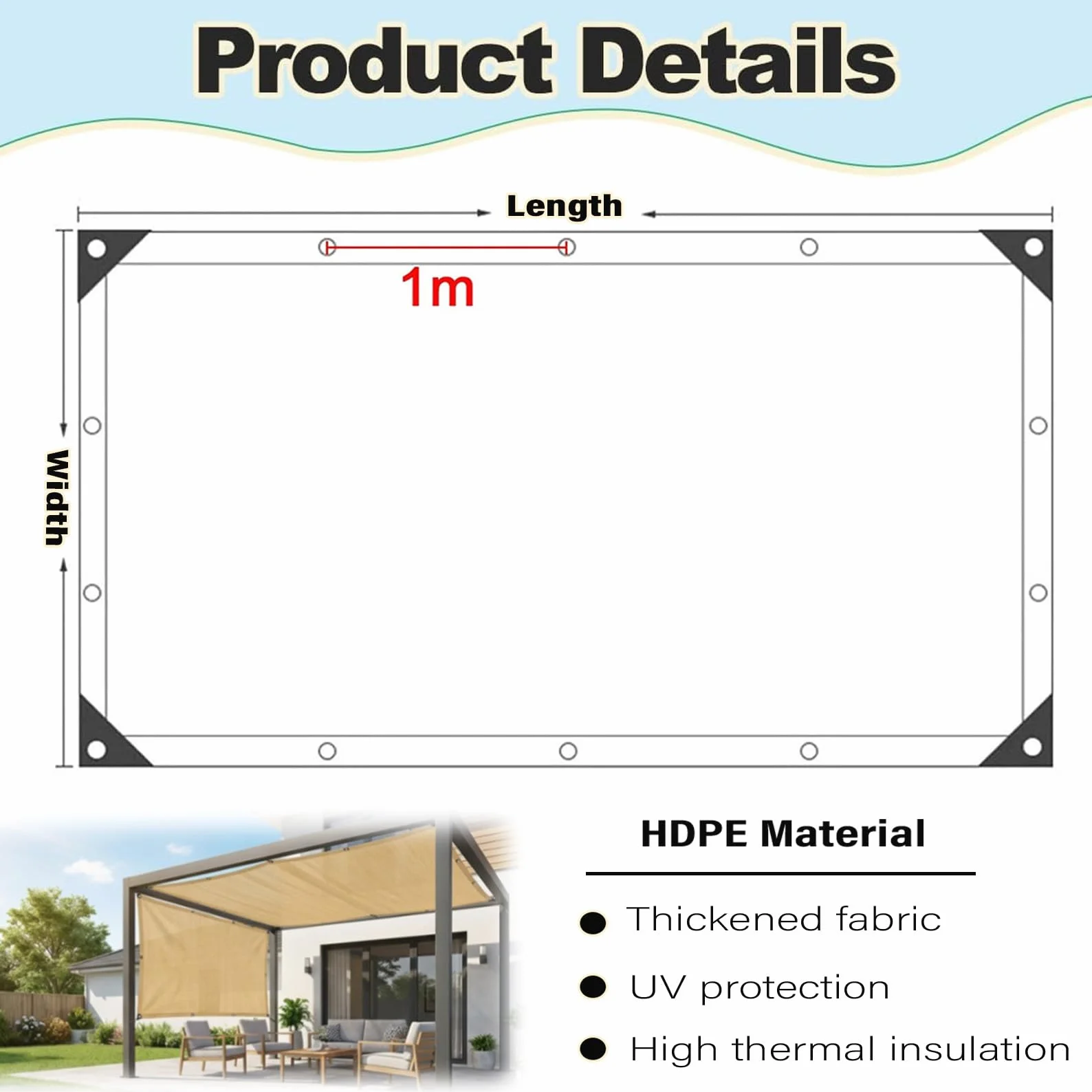 Telo Ombreggiante Beige 2x3m HDPE 90% Protezione UV Rete Parasole | Traspirante con Occhielli,per Balcone, Terrazzo, Giardino, Serra - Effetto Raffreddamento per Estate