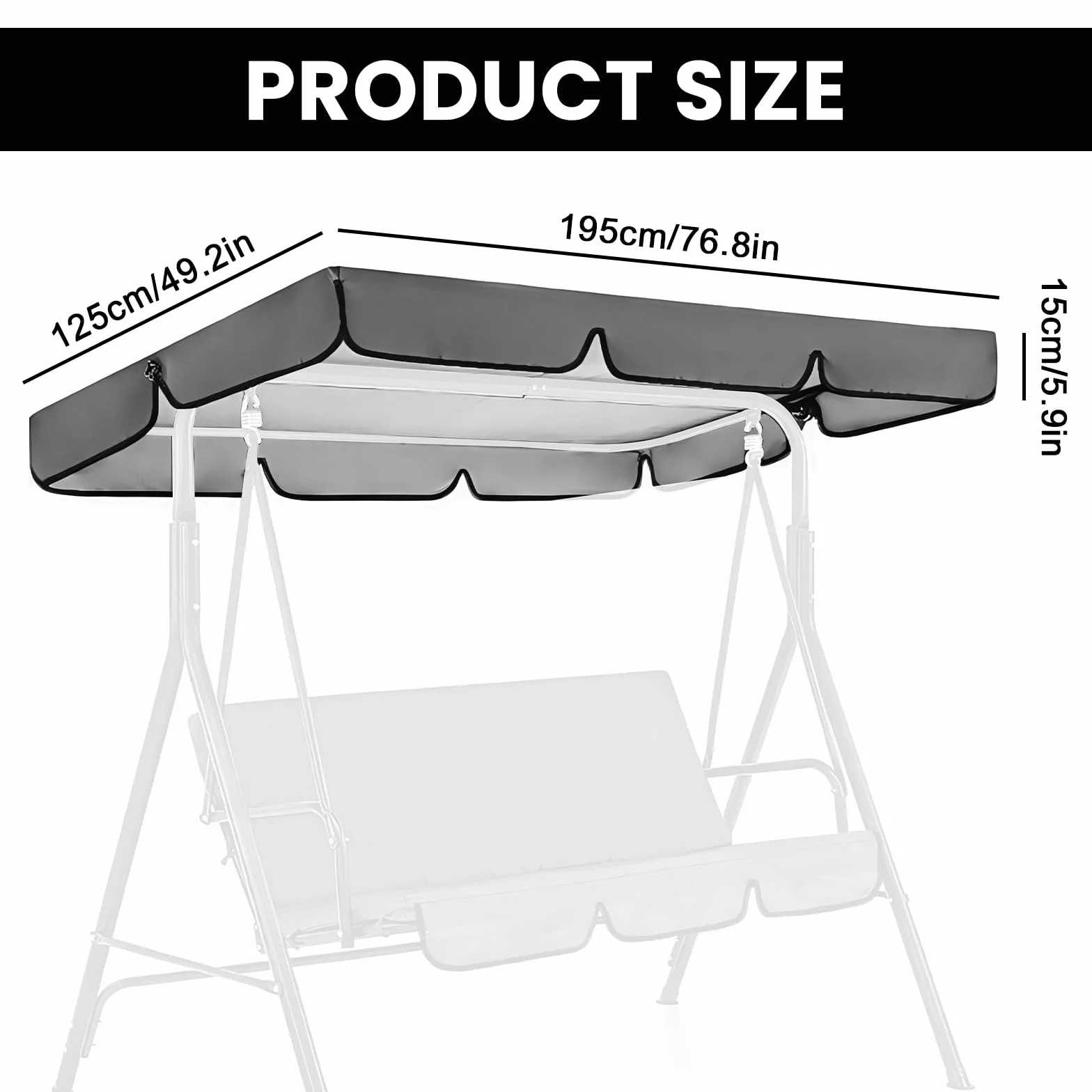 Tettuccio parasole per dondolo Hollywood, universale, per esterni, impermeabile, per altalena da giardino (grigio scuro)