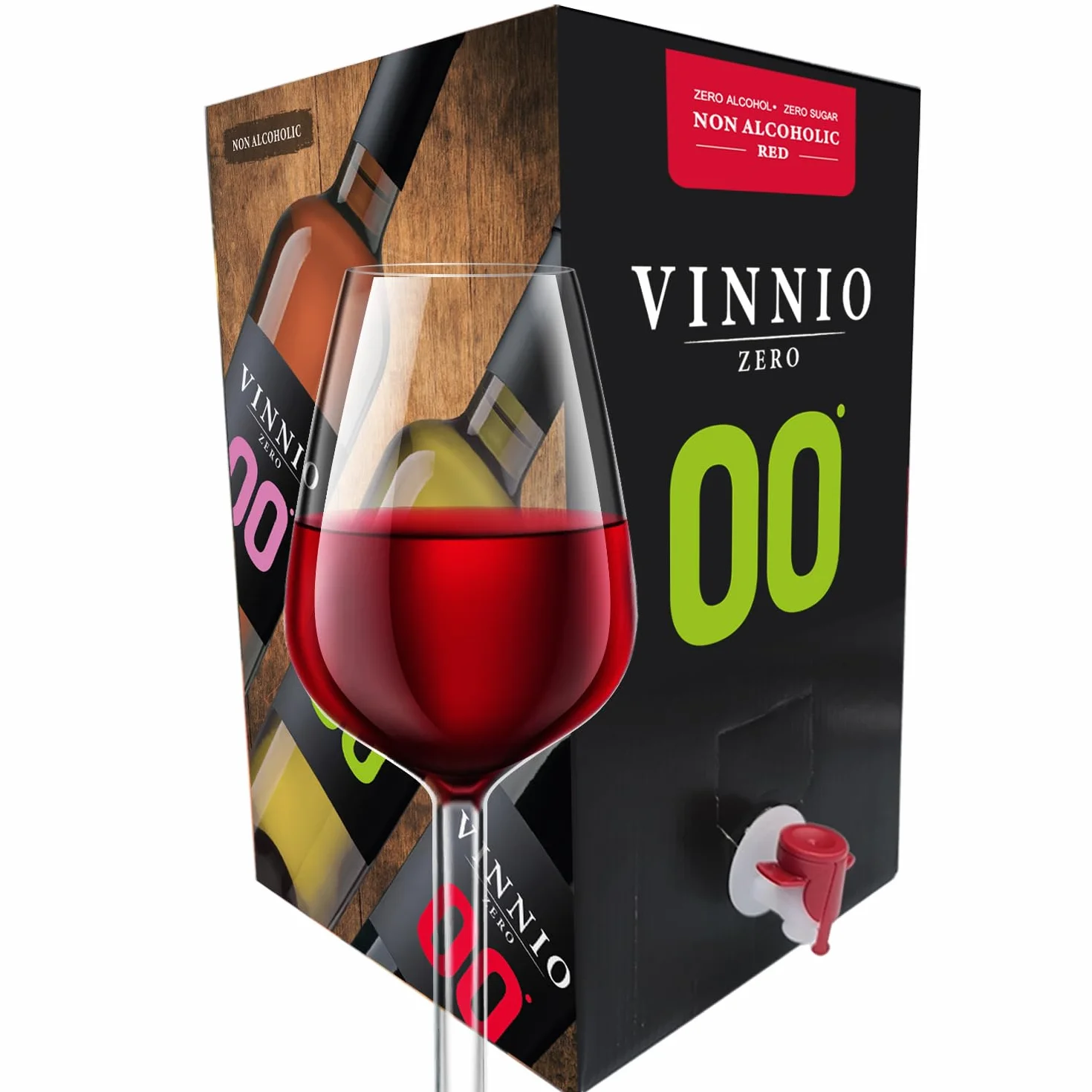 VINNIO – Vino rosso analcolico 0,0 Premium | Bag in Box da 10L (Equivale a oltre 13 bottiglie da 750 ml) | Formato risparmio con rubinetto (Senza zucchero, a basso contenuto calorico)