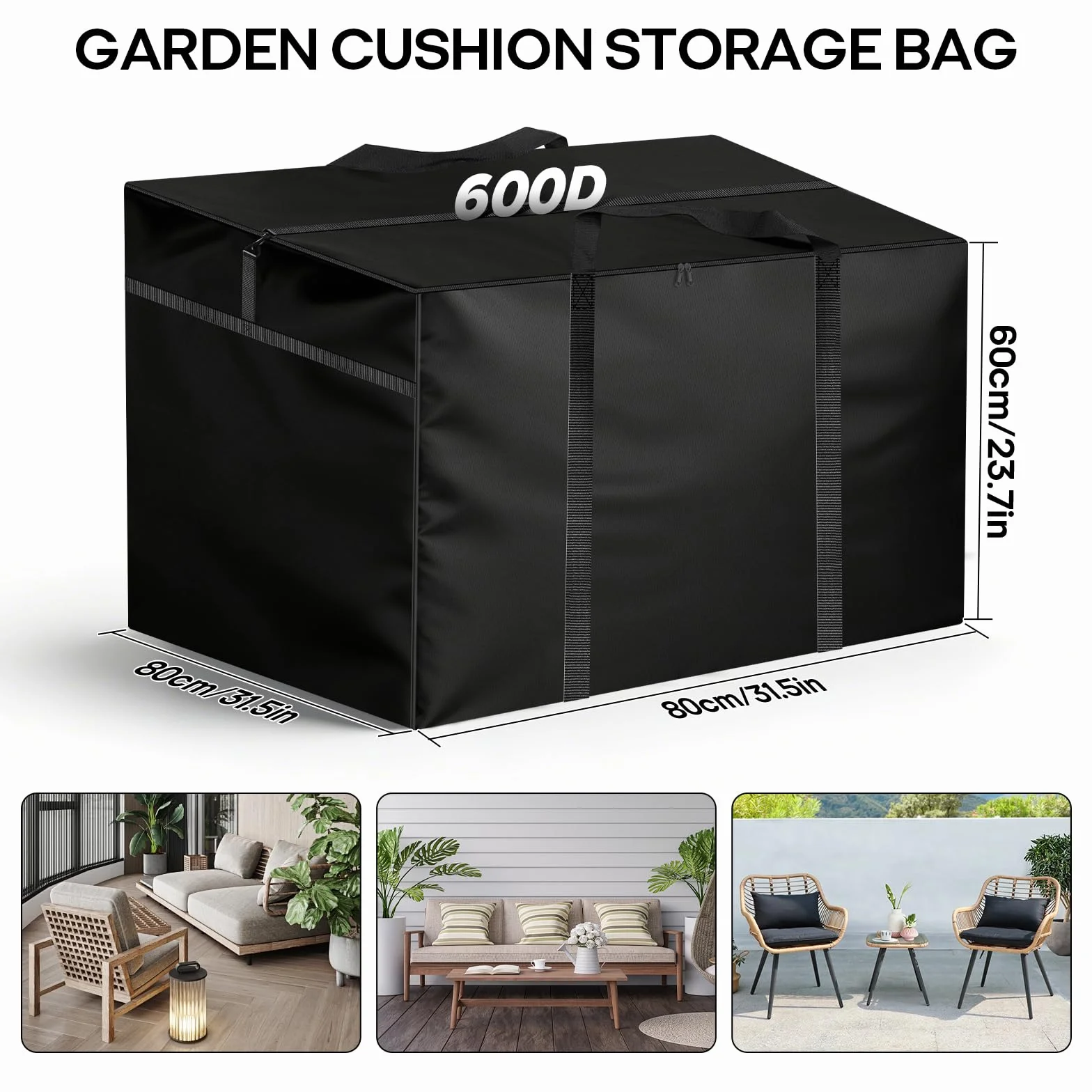 Borsa portaoggetti da giardino, 600D, 80 x 80 x 60 cm, impermeabile, con chiusura lampo, custodia protettiva per cuscino da giardino, per albero di Natale, cuscino imbottito