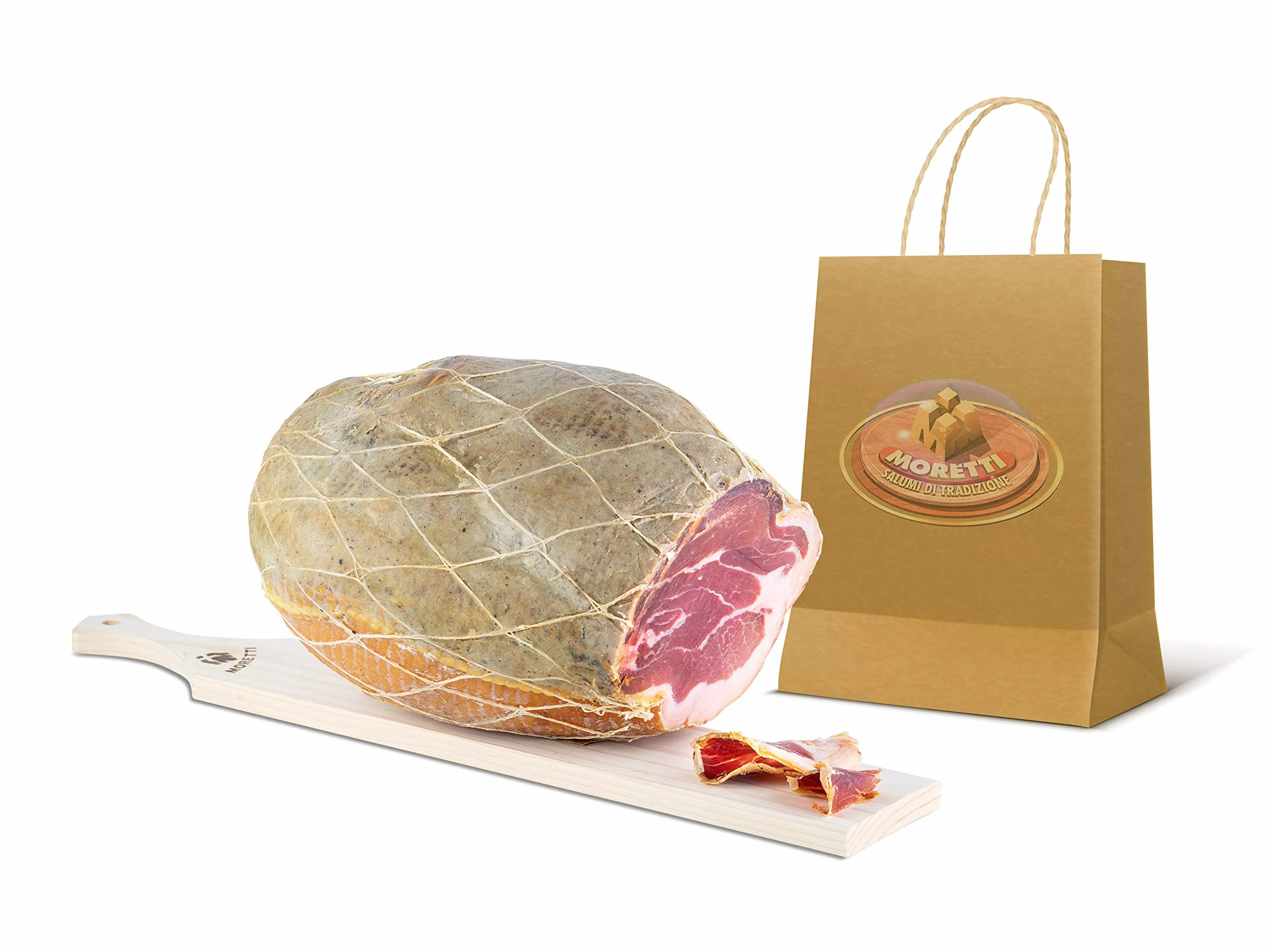 Moretti® | Culatta di Suino | Confezione dai 4 ai 5 kg | Lenta Stagionatura Naturale al 100% Senza Conservanti | No OGM | In Regalo Tagliere In Legno e Coltello Acciaio