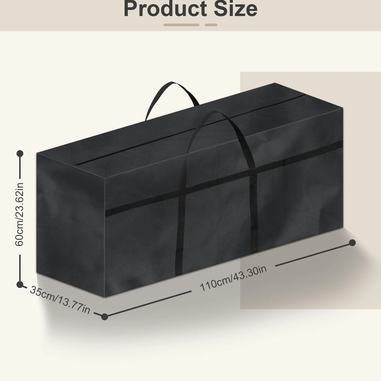 Borsa di Stoccaggio per Esterni, Borsa per Cuscini da Giardino con Cerniera e Maniglie per Biancheria da Letto Materassi Coperte Trapunte e Cuscini, 110x60x35 CM, Nero