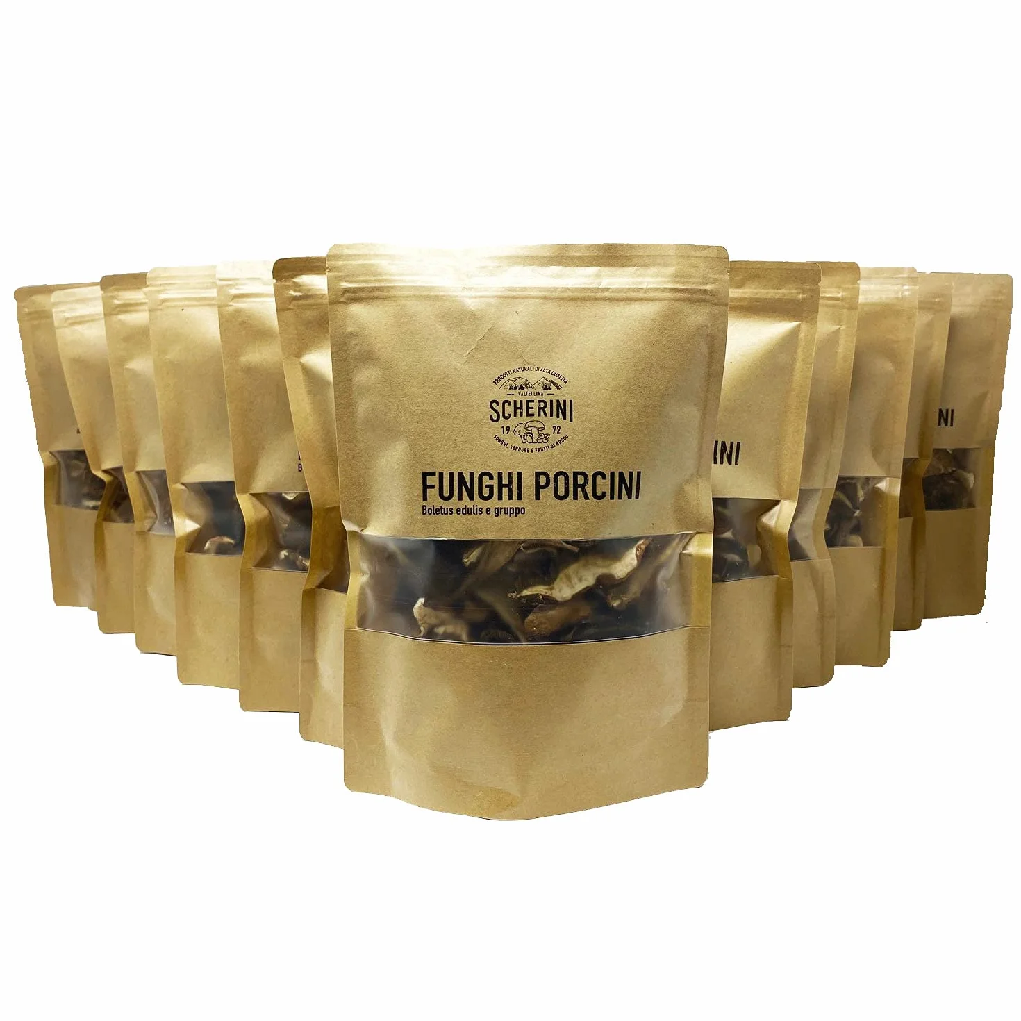 Scherini Valtellina - scatola funghi Porcini secchi COMMERCIALI (100g x 12)