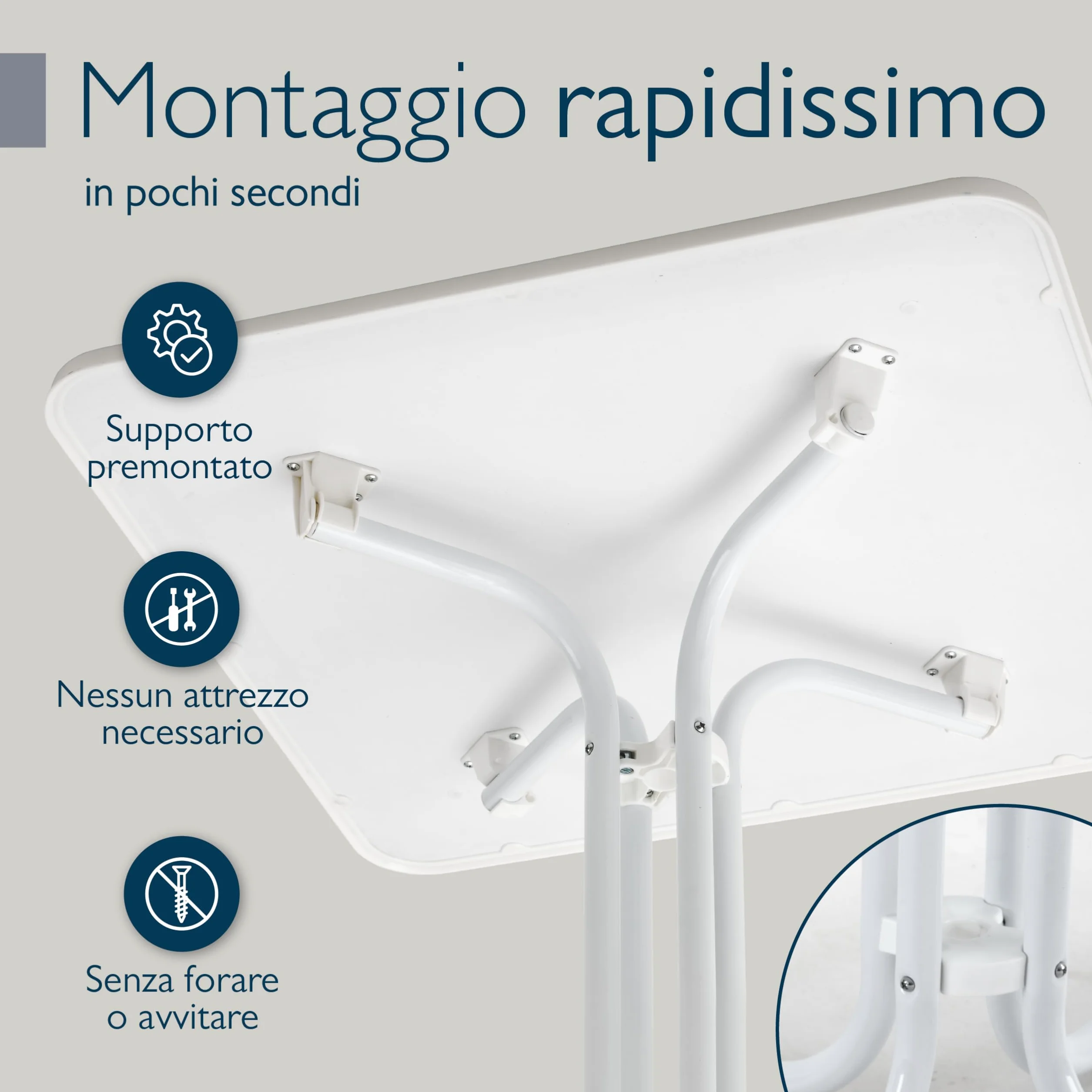 Beautissu Tavolo Bistrot da Esterno 80x80 cm – Tavolino da Balcone Giardino Terrazza Pieghevole H 70 cm – Tavolo da Campeggio Feste Bar Ristorante – Bianco – Bistroni